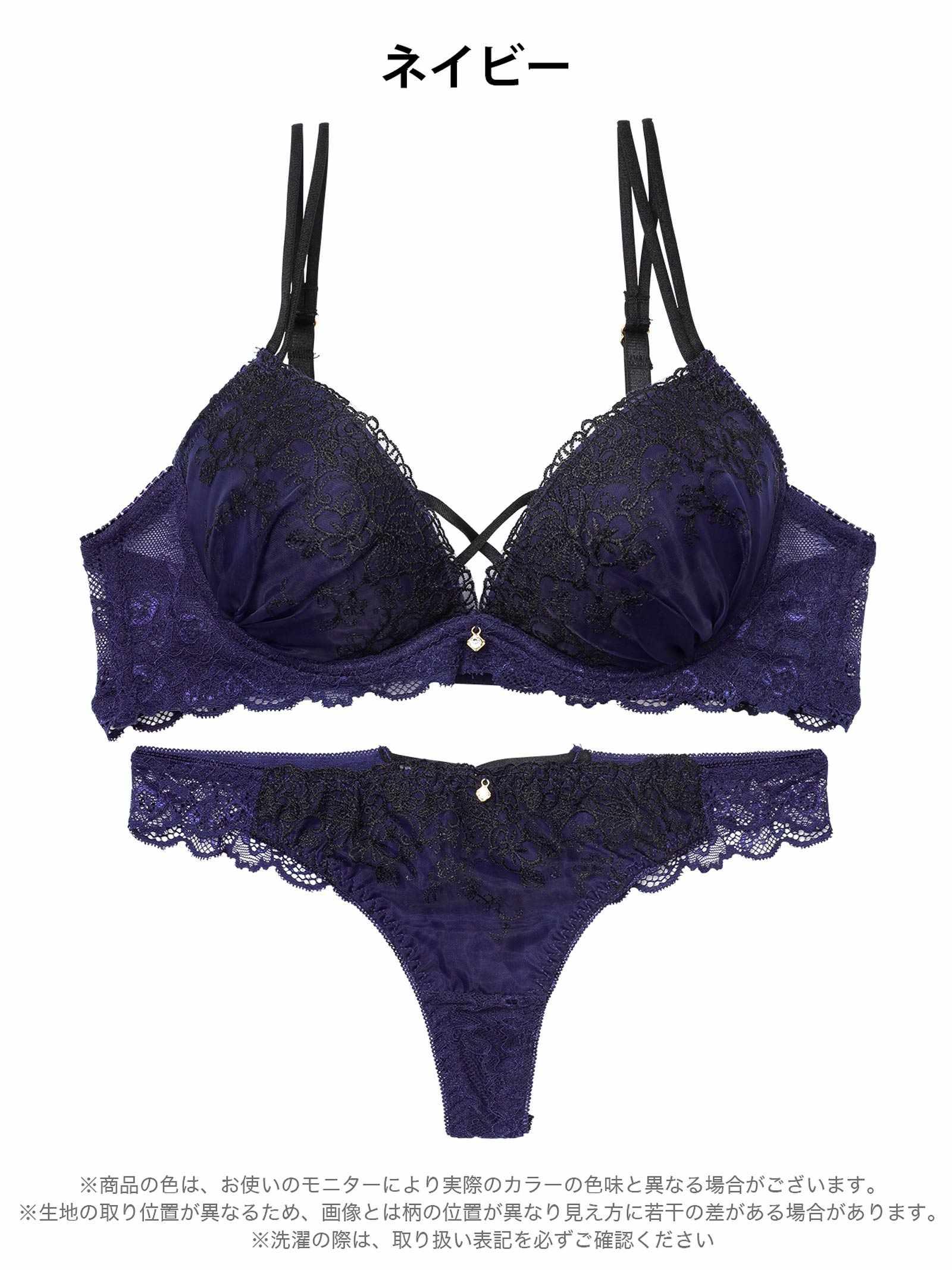 1/23新作!ディープクロスエンブロイダリーブラジャー&バック透けTバックショーツ