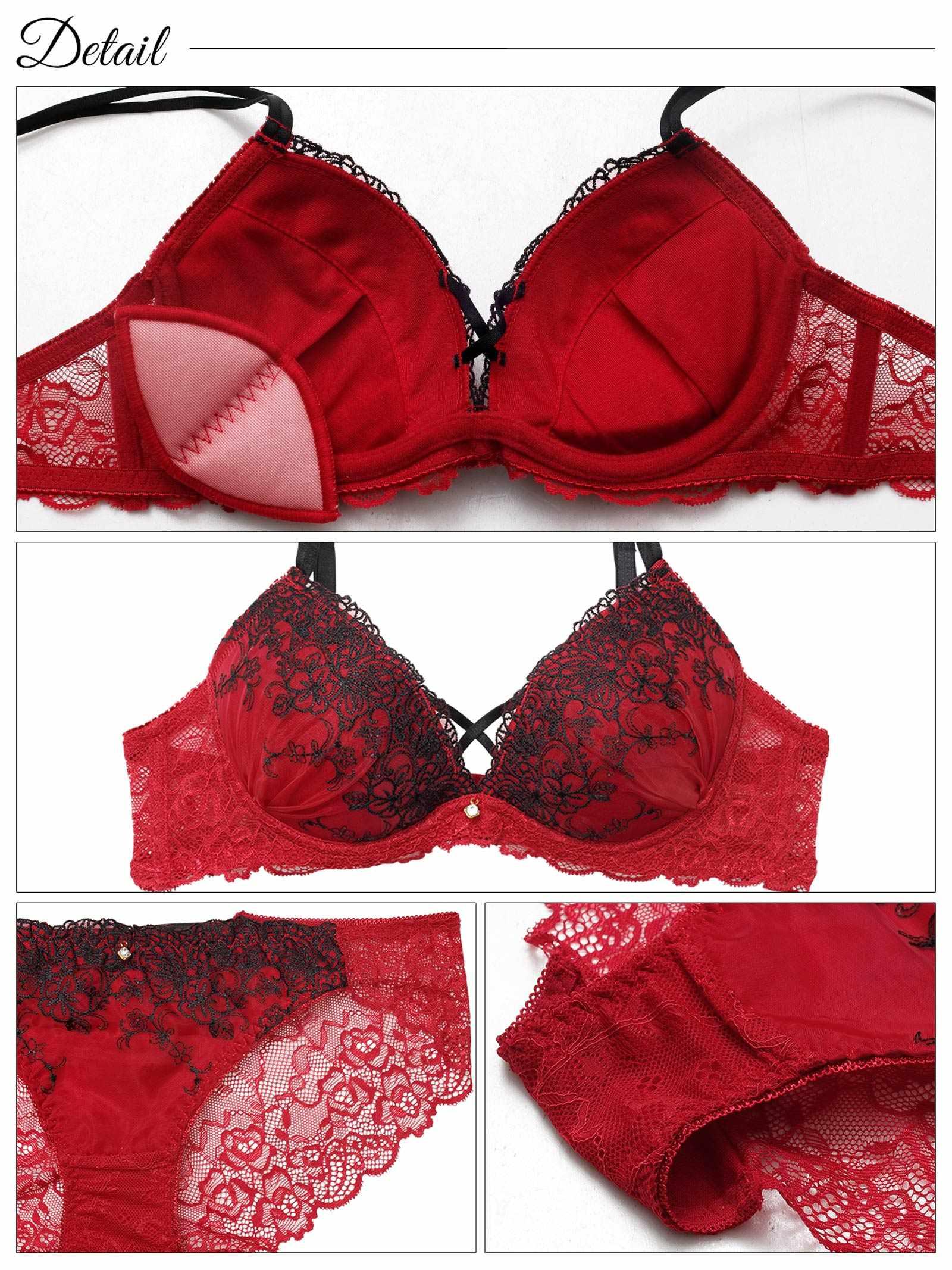 10/22新作!【EFサイズ】ディープクロスエンブロイダリーブラジャー&バック透けフルバックショーツ