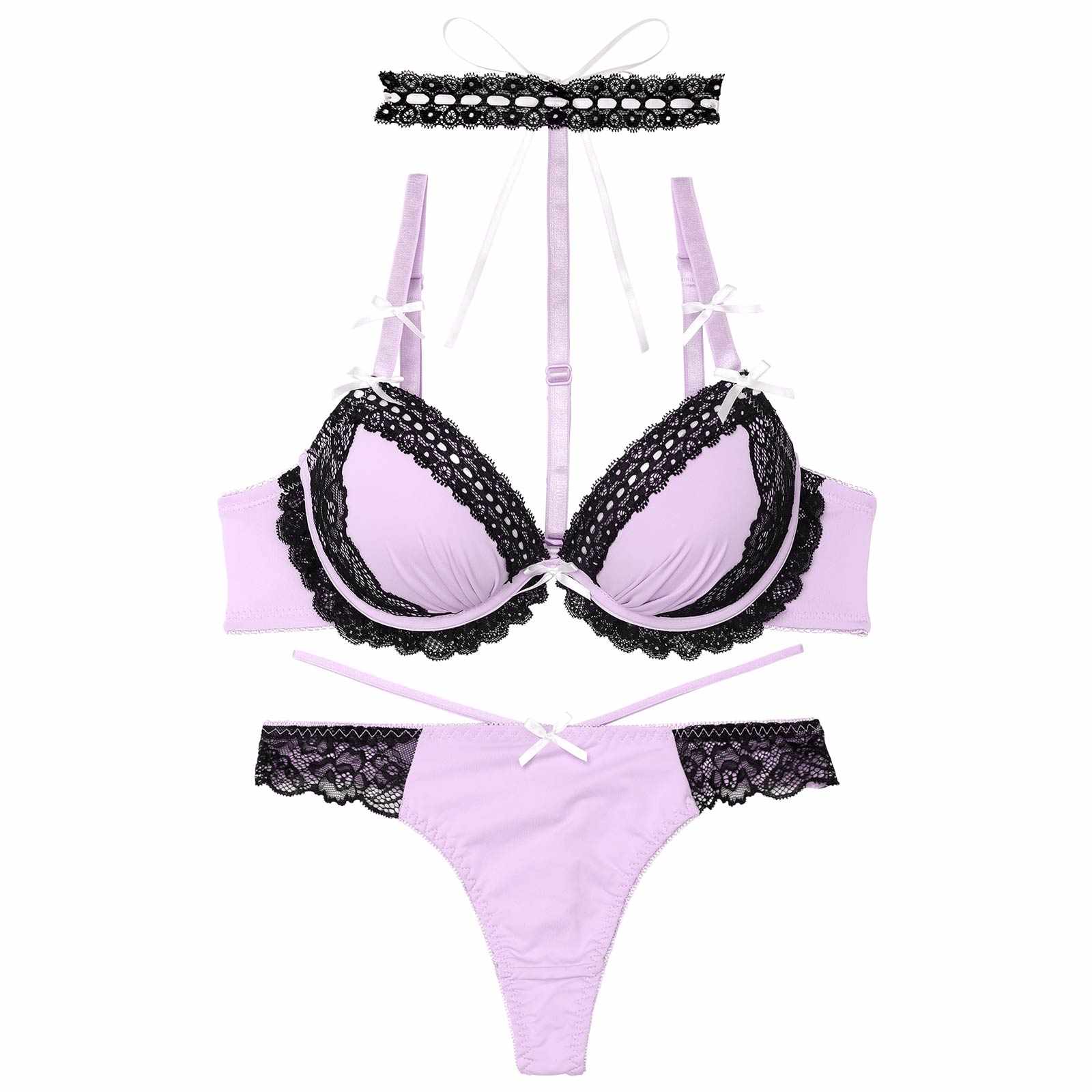 ゴシックレースチョーカーブラジャー&Tバックショーツ
