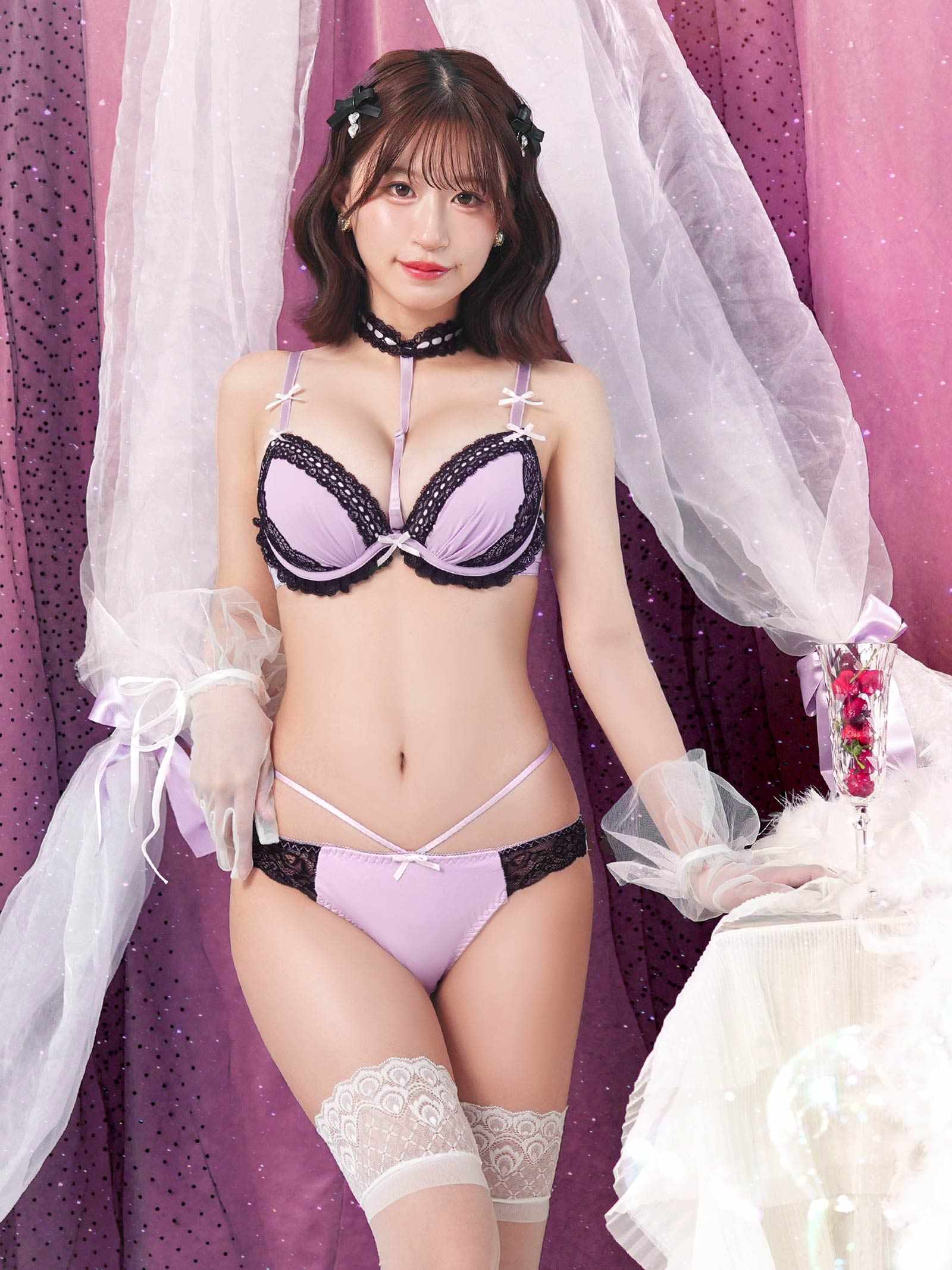 9/19新作!【EFサイズ】ゴシックレースチョーカーブラジャー&フルバックショーツ