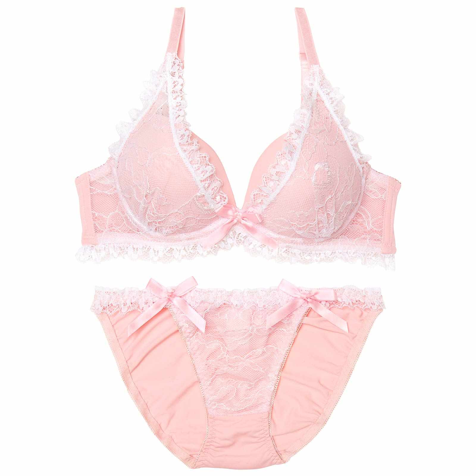 10/18再販!【EFサイズ】ラブリーパステルフリルブラジャー&フルバックショーツ