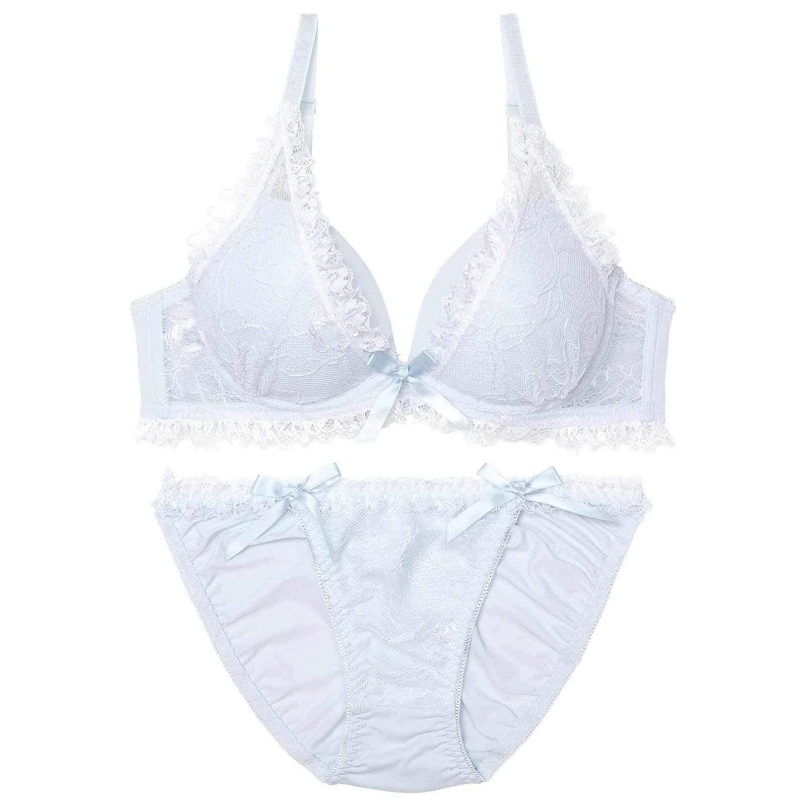 4/14再販!【EFサイズ】ラブリーパステルフリルブラジャー&フルバックショーツ