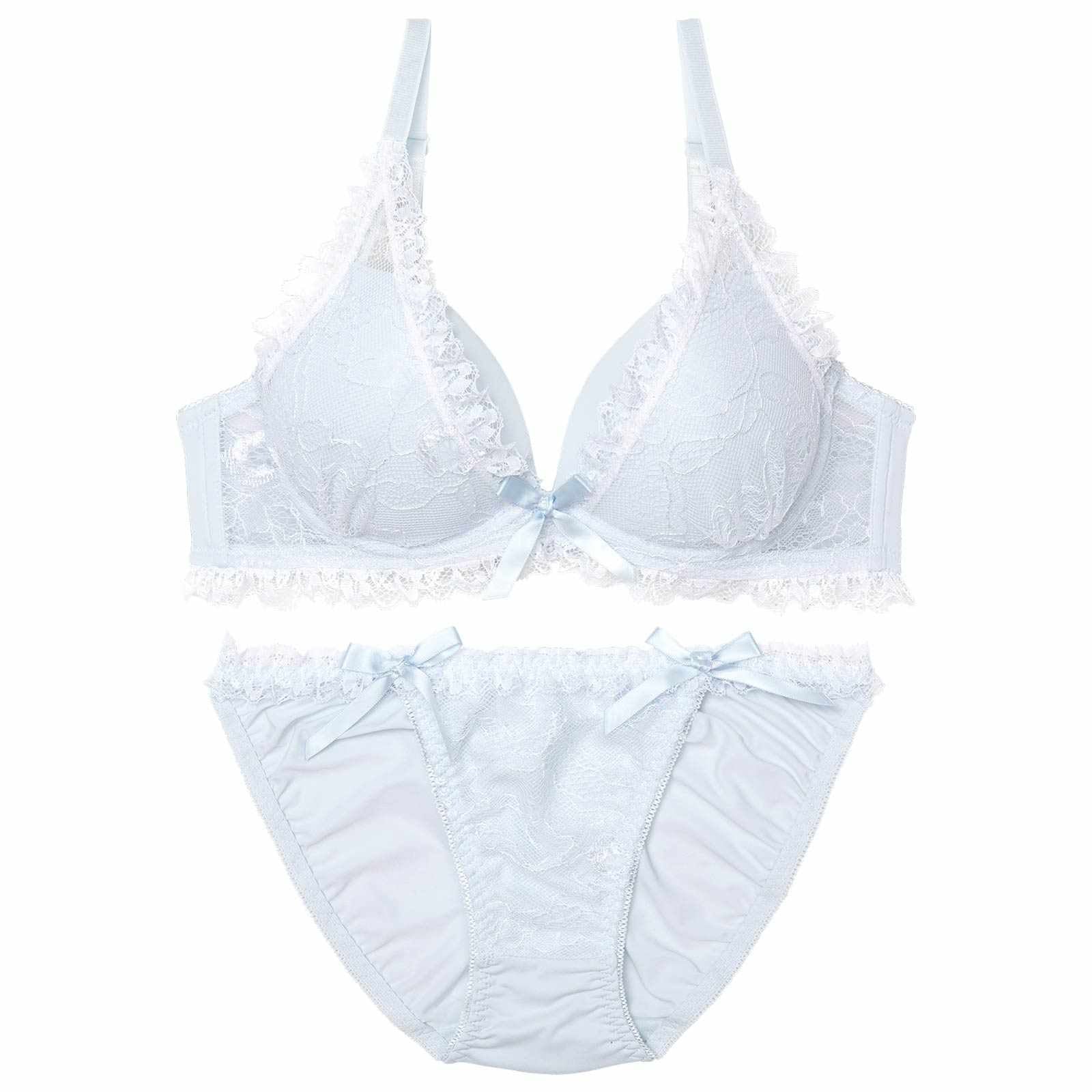 10/18再販!【EFサイズ】ラブリーパステルフリルブラジャー&フルバックショーツ