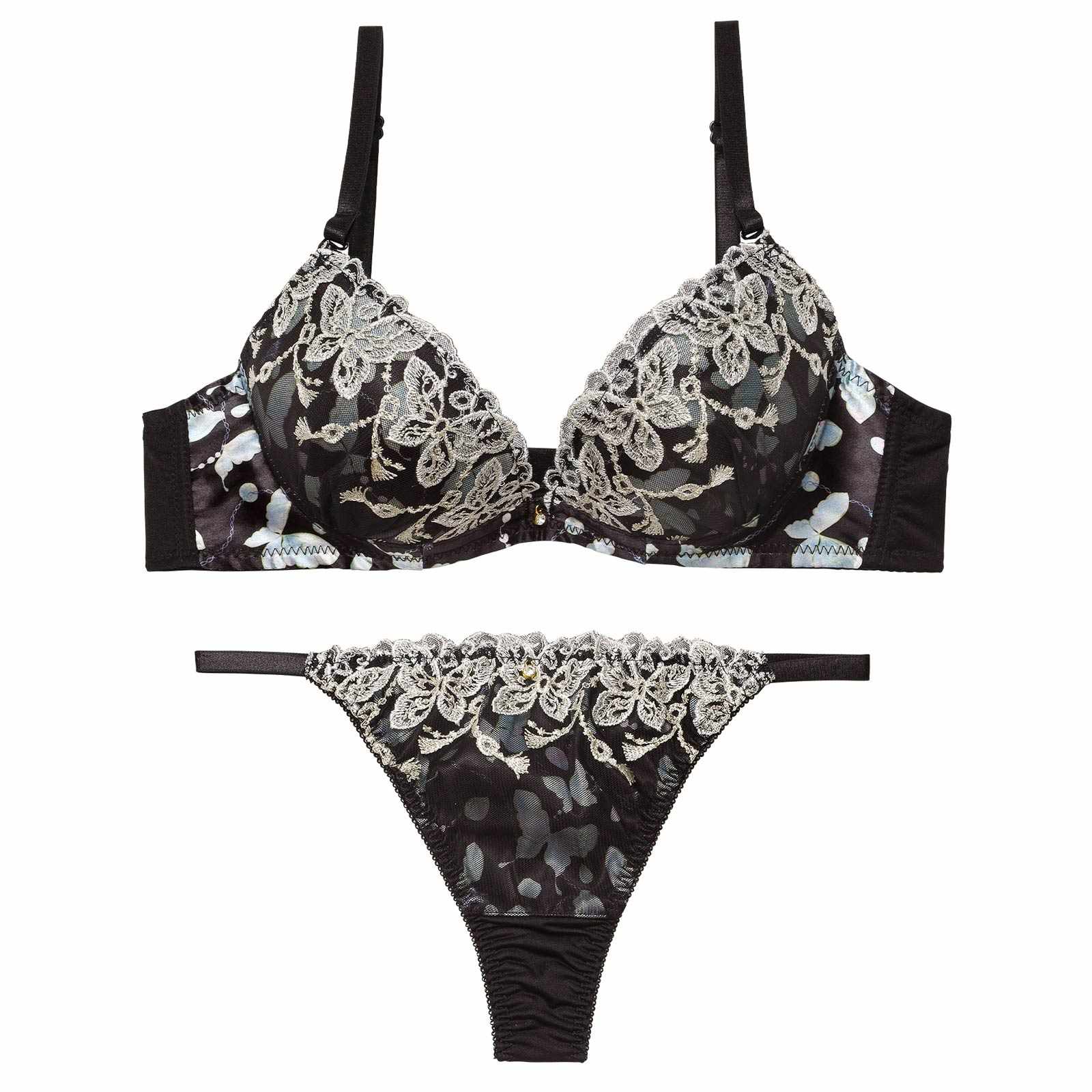 1/14新作!フェミニンバタフライエンブロイダリーブラジャー&Tバックショーツ