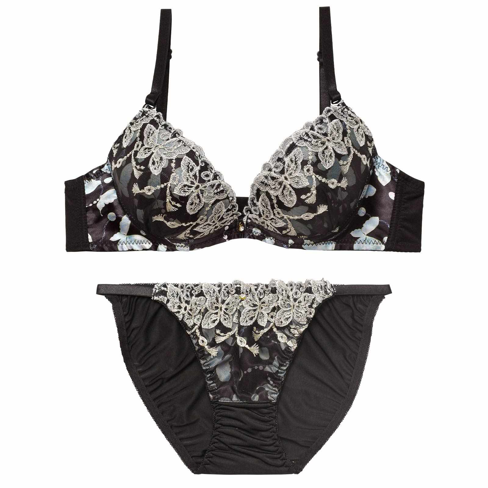 1/14新作!【EFサイズ】フェミニンバタフライエンブロイダリーブラジャー&フルバックショーツ