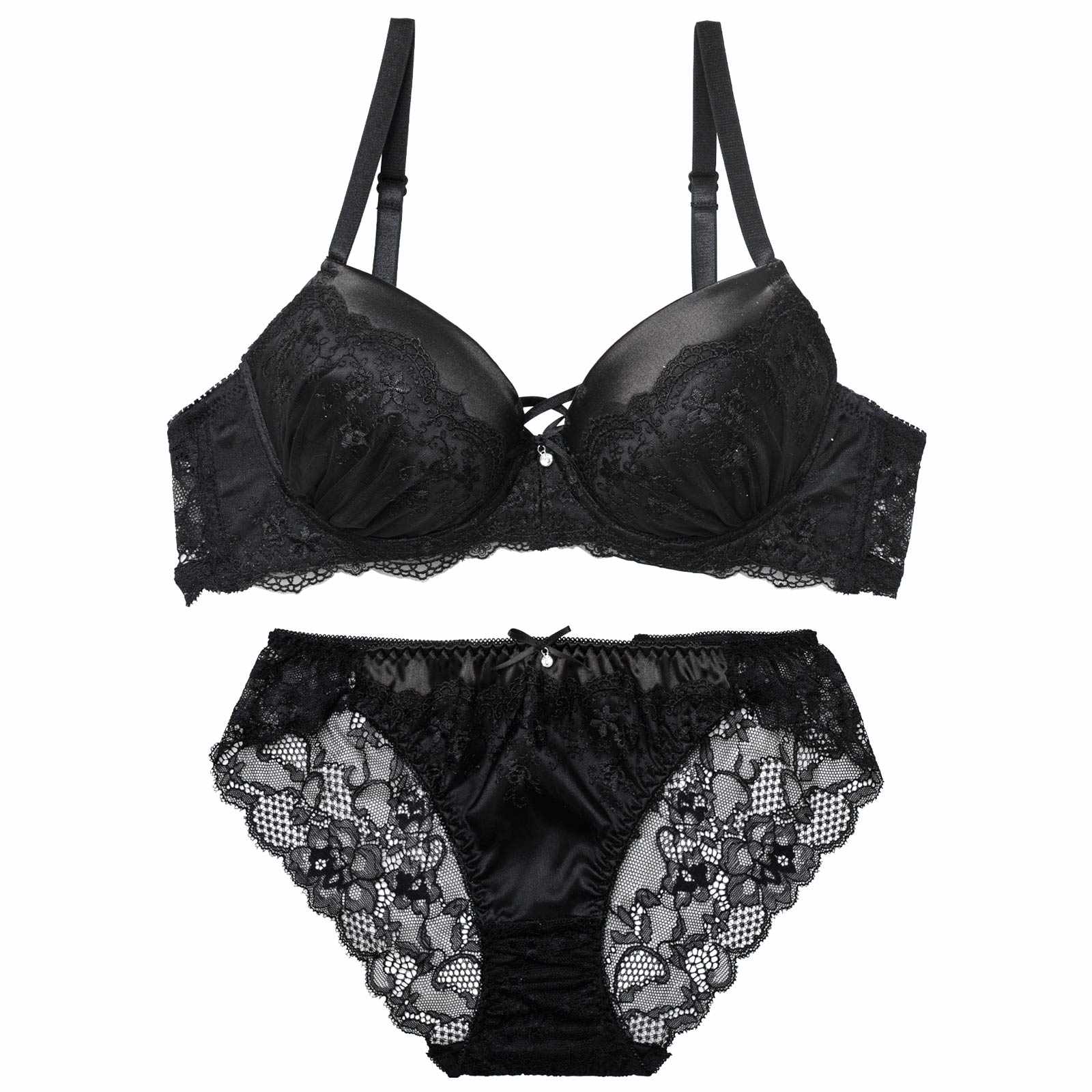 11/21新作!【EFサイズ】グリッターベロアレーシィブラジャー&バック透けフルバックショーツ