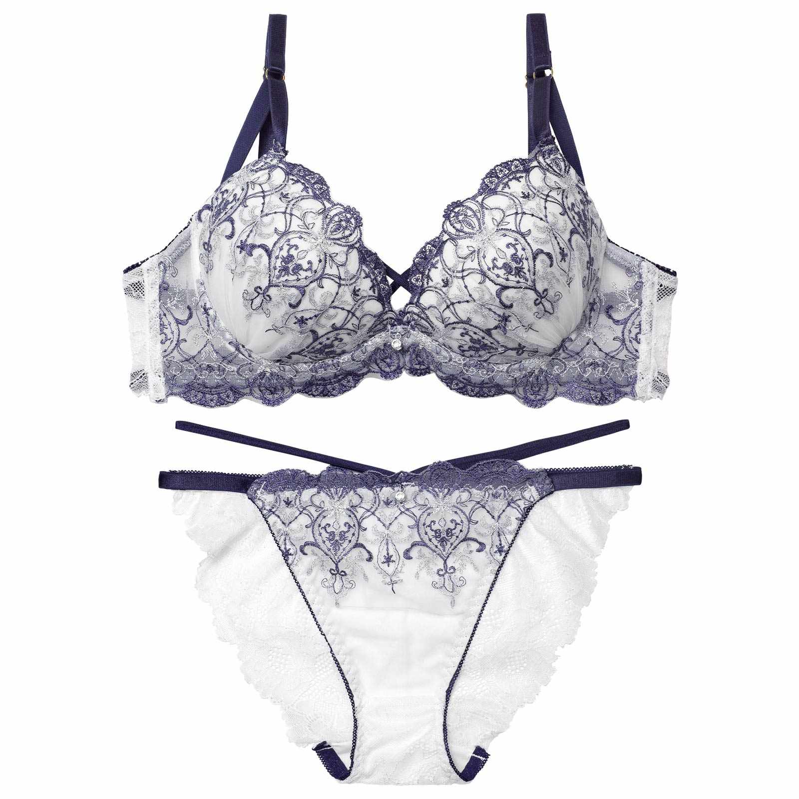 12/5新作!グリッターダマスククロスブラジャー&バック透けフルバックショーツ