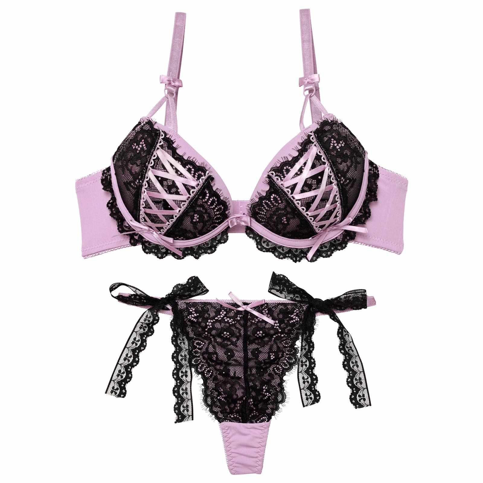 12/1新作!メルトリボンレースアップブラジャー&Tバックショーツ