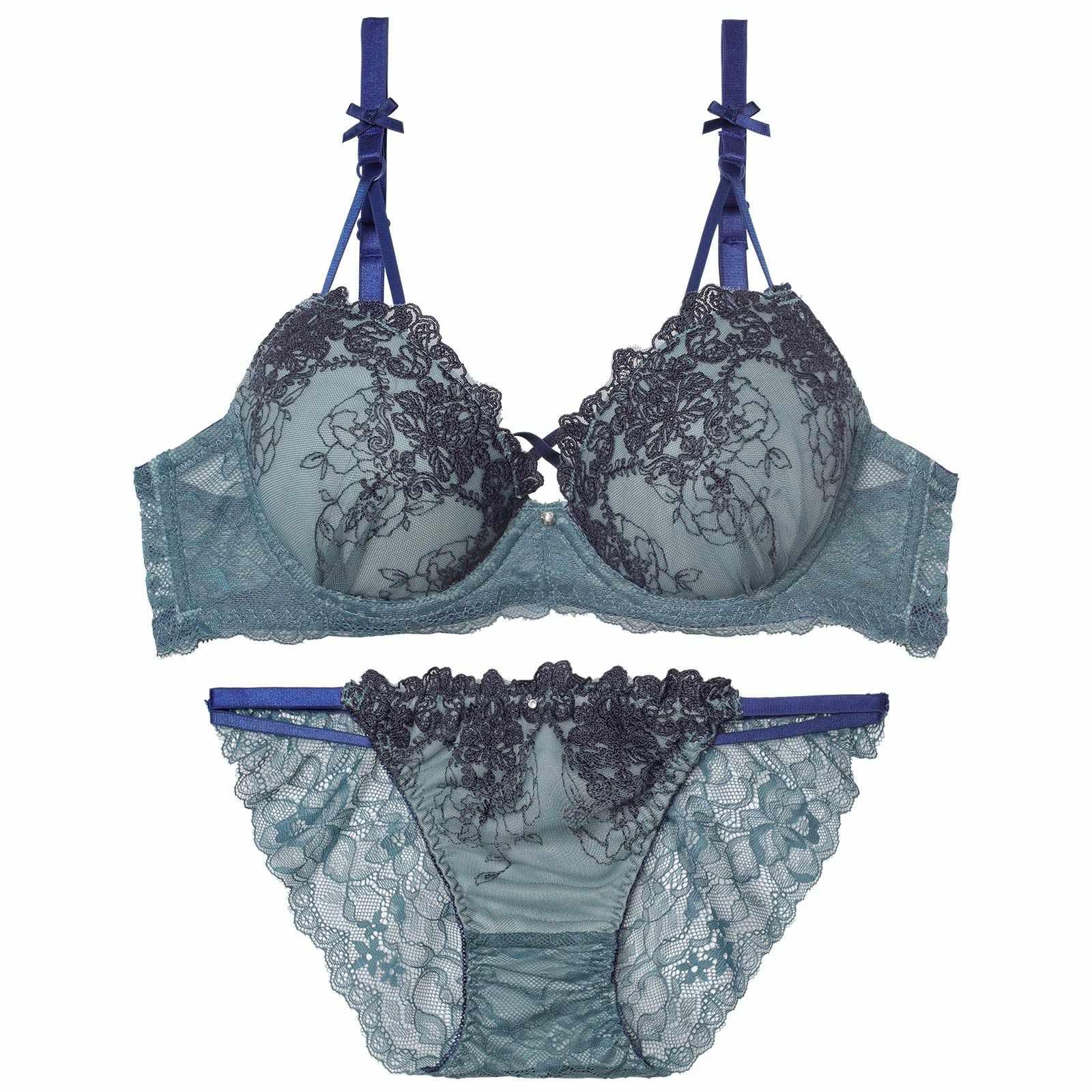 2/9新作!【EFサイズ】ゴシックダークフラワーブラジャー&バック透けフルバックショーツ