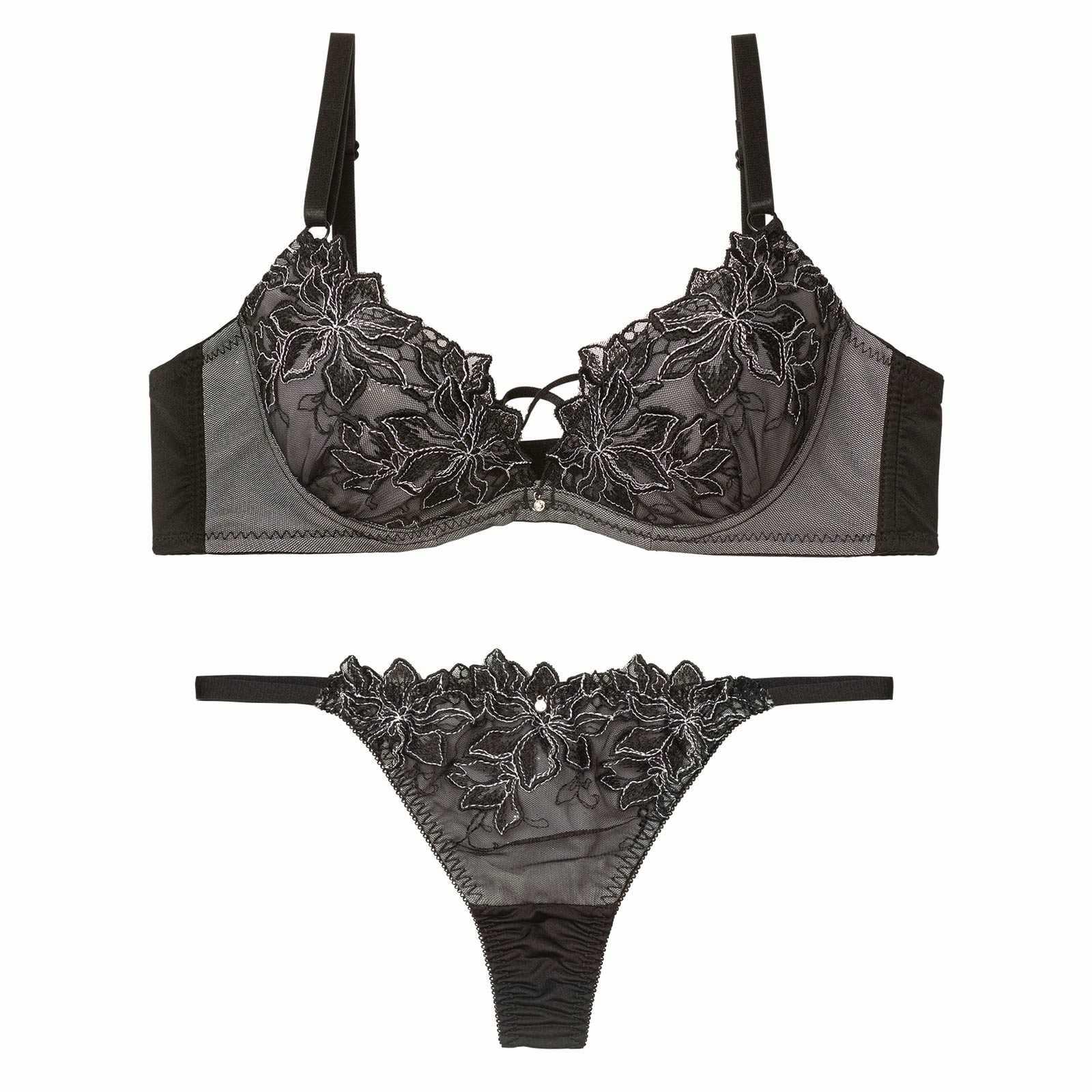 2/6新作!エレガントブルームコード育乳脇高ブラジャー&Tバックショーツ