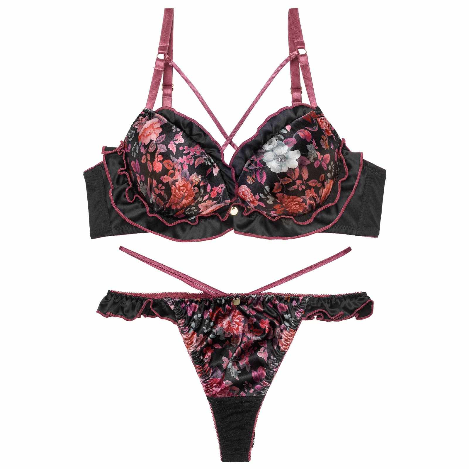 12/29新作!グロリアスブルームフリルブラジャー&バック透けTバックショーツ