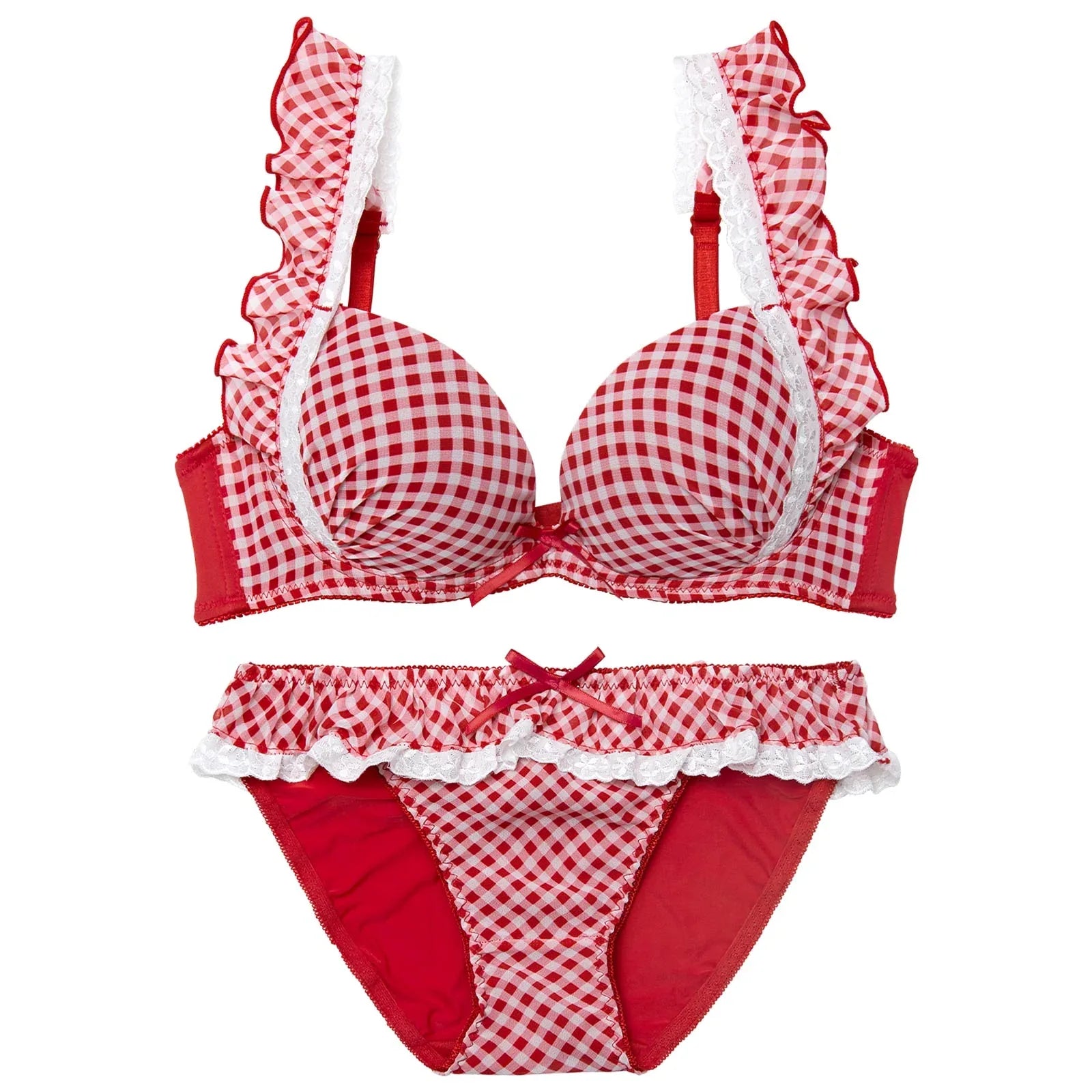 【かとゆり着用】ラブリーギンガムチェックブラジャー&フルバックショーツ