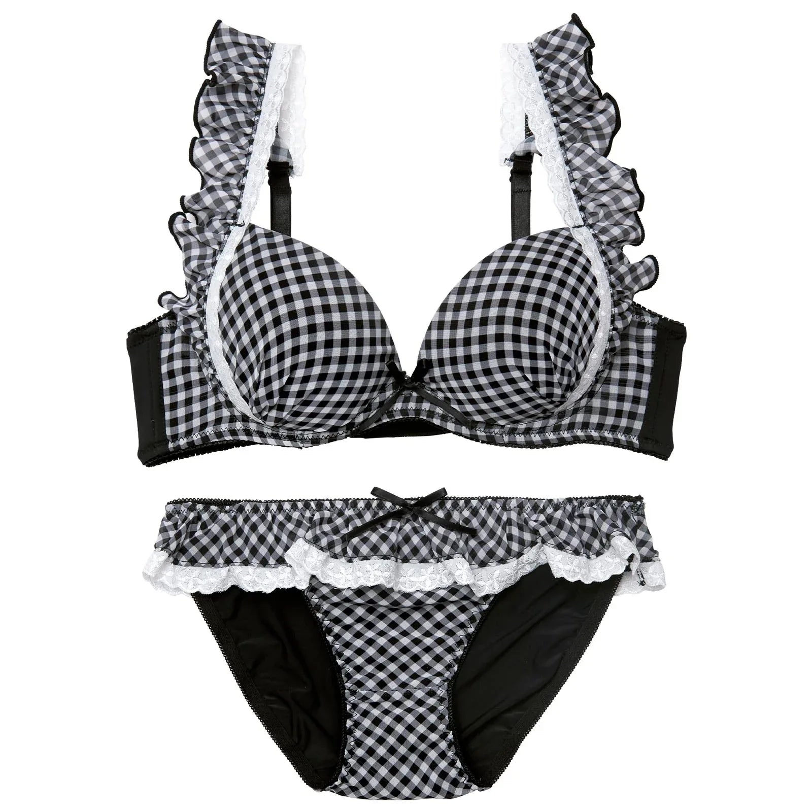 【かとゆり着用】ラブリーギンガムチェックブラジャー&フルバックショーツ