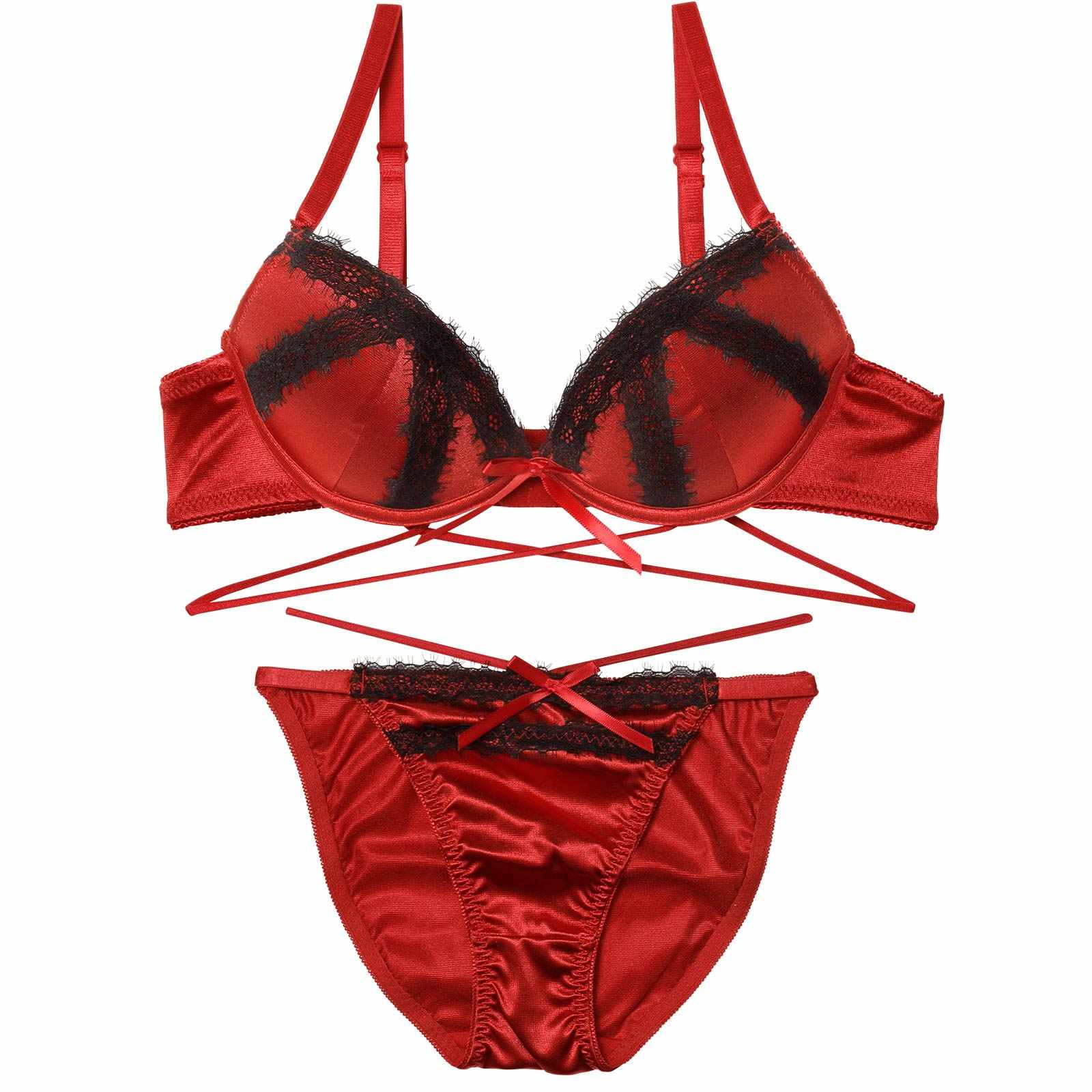 12/24新作!グリッターサテンレースストリングブラジャー&フルバックショーツ