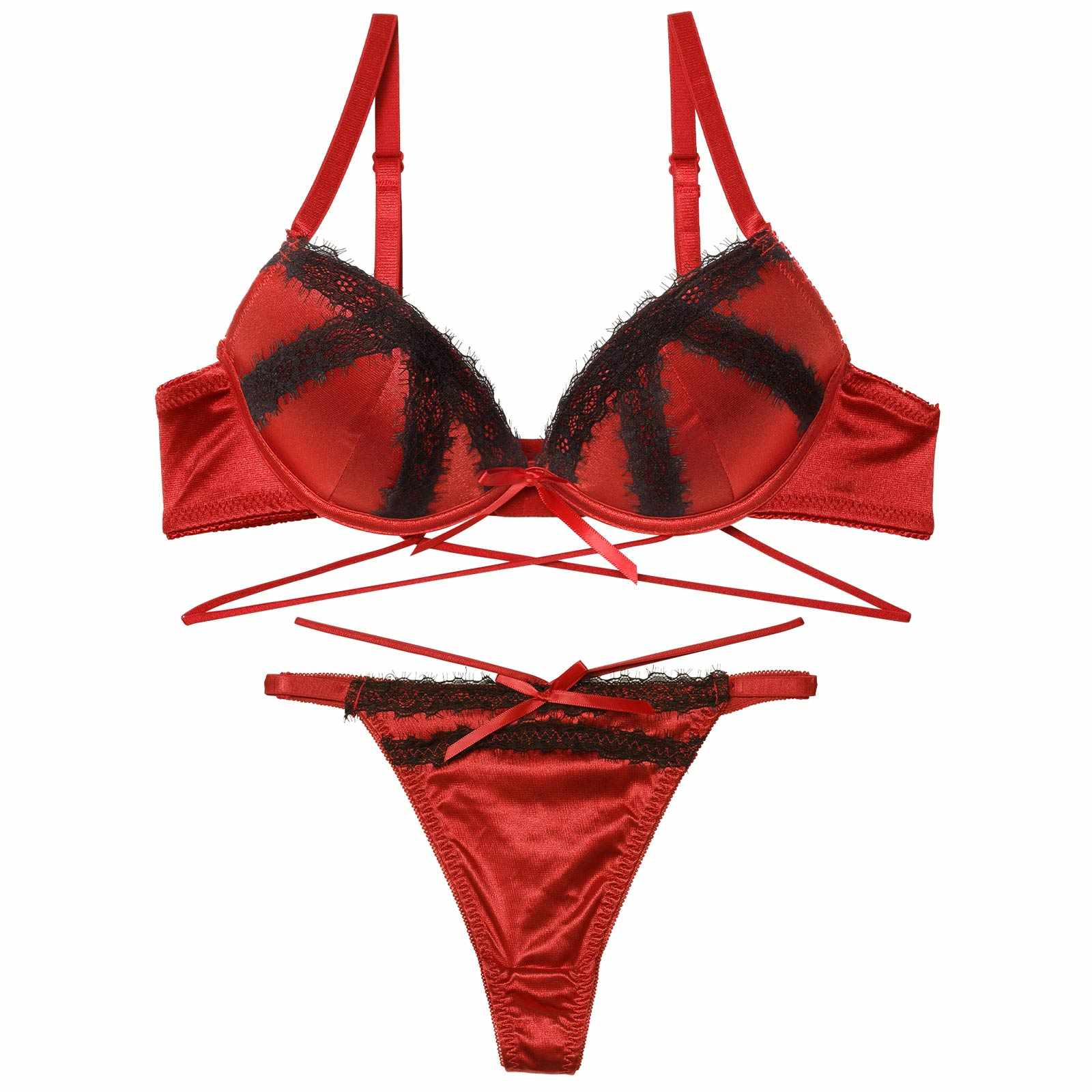 12/24新作!グリッターサテンレースストリングブラジャー&Tバックショーツ