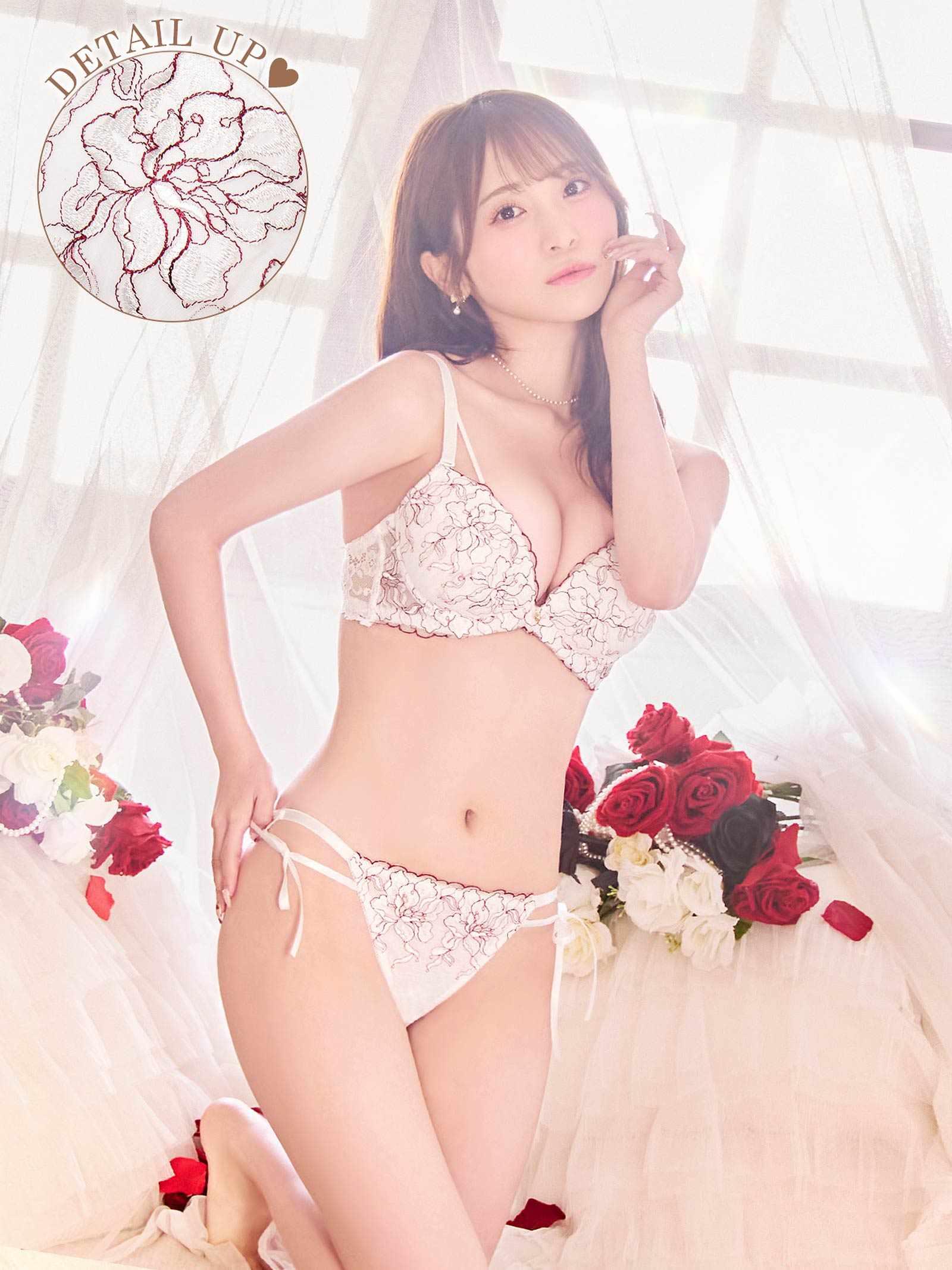 1/21新作!【かとゆり着用】レディブーケエンブロイダリーブラジャー&バック透けフルバックショーツ