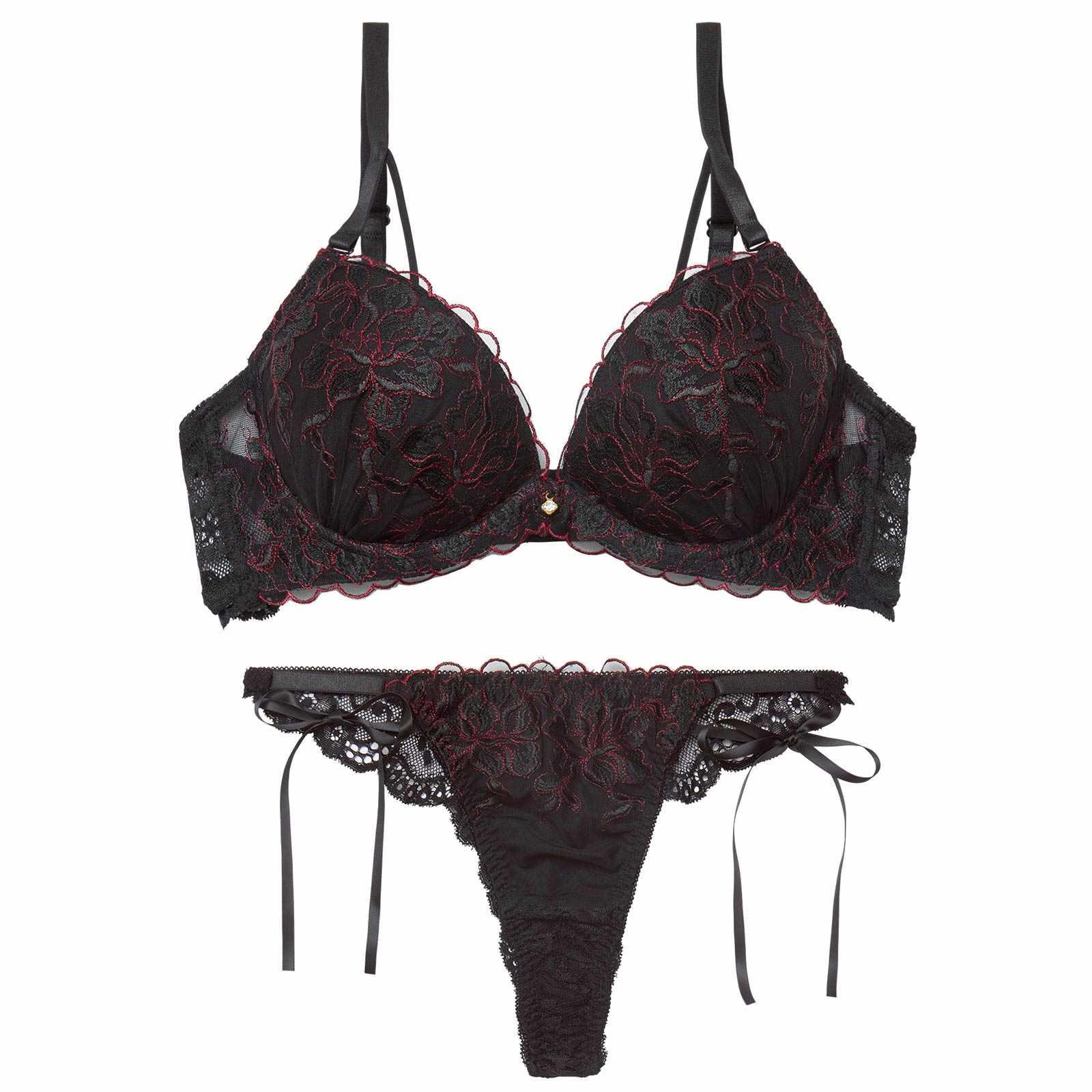 【かとゆり着用】レディブーケエンブロイダリーブラジャー&サイド紐バック透けTバックショーツ