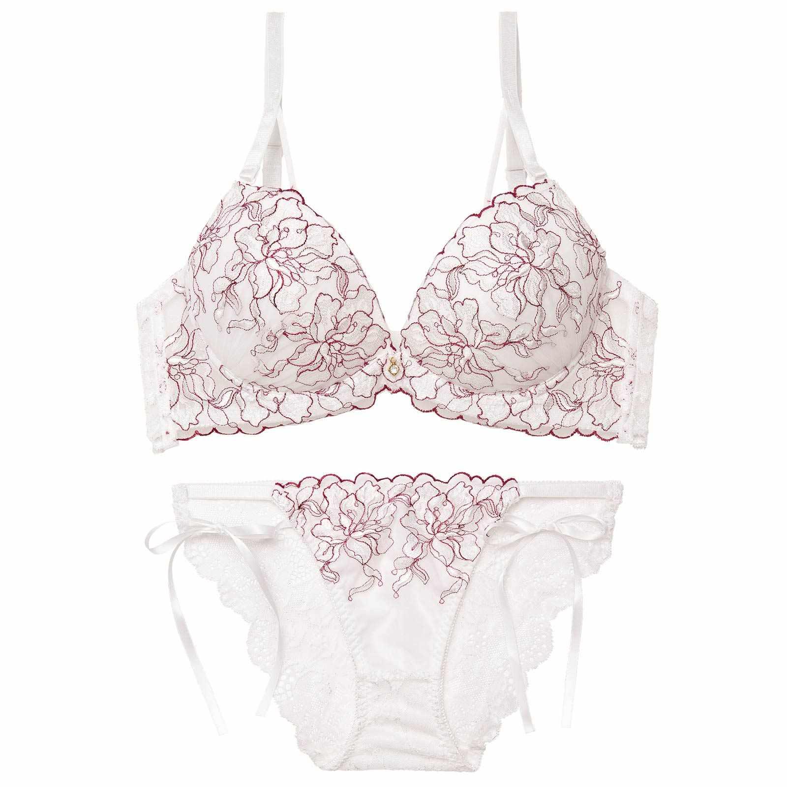 【かとゆり着用】【EFサイズ】レディブーケエンブロイダリーブラジャー&バック透けフルバックショーツ