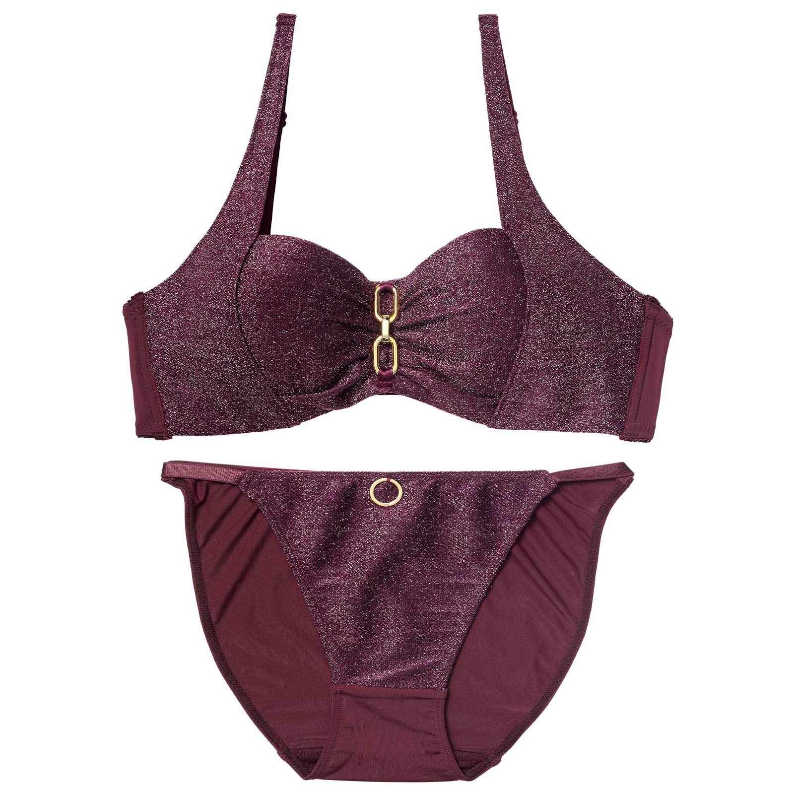 12/17新作!【EFサイズ】シャイニーエレガントチェーンブラジャー&フルバックショーツ