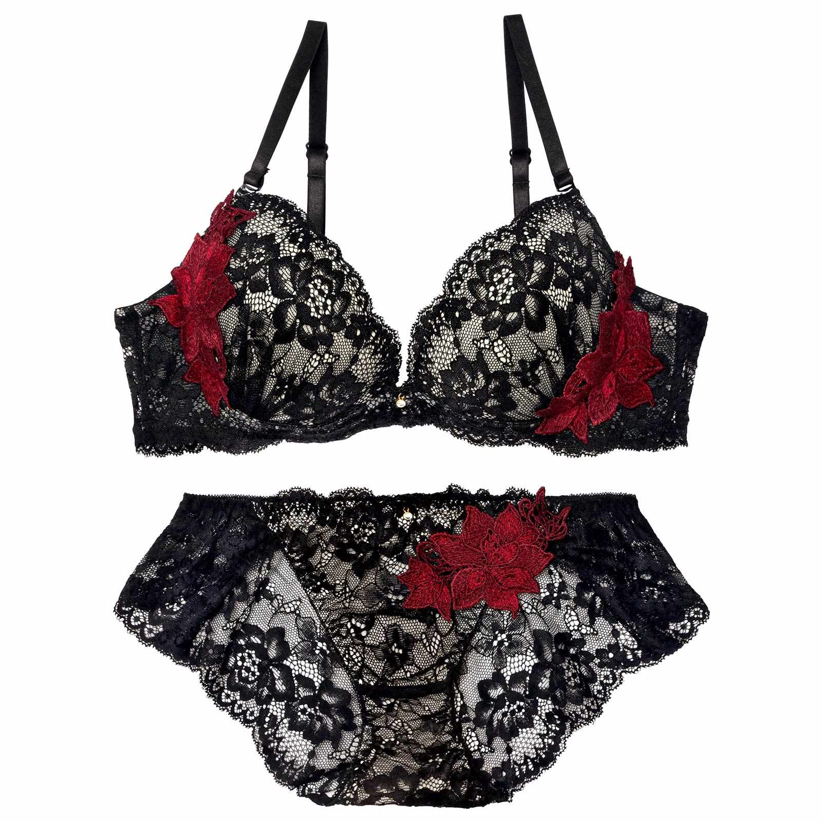 3/23新作!ラグジュアリーブルームレースブラジャー&バック透けフルバックショーツ
