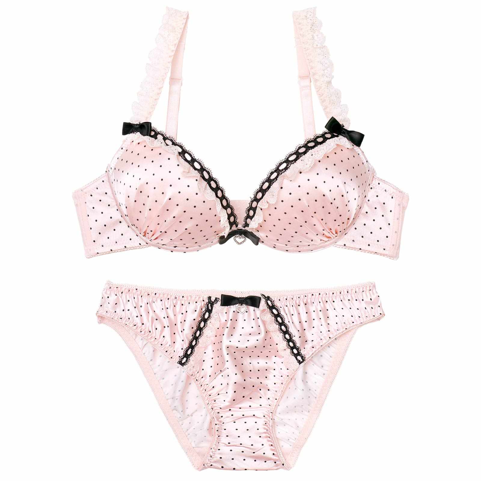 2/6新作!スウィートリボンドットブラジャー&フルバックショーツ