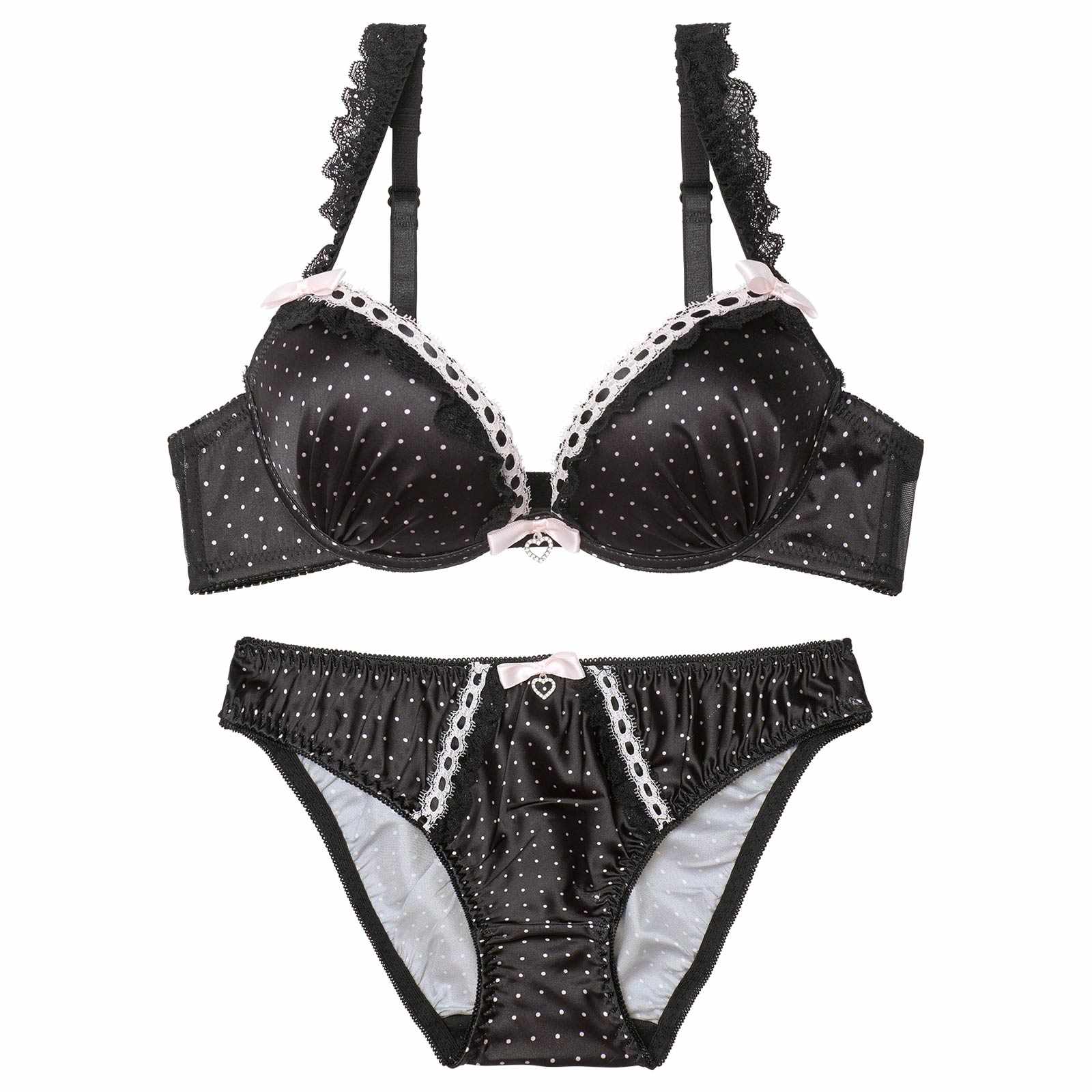 2/6新作!スウィートリボンドットブラジャー&フルバックショーツ
