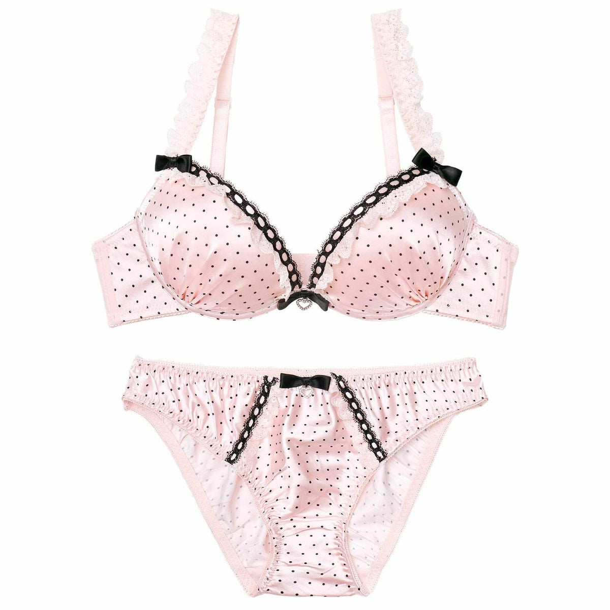 10/20再販!【EFサイズ】スウィートリボンドットブラジャー&フルバックショーツ