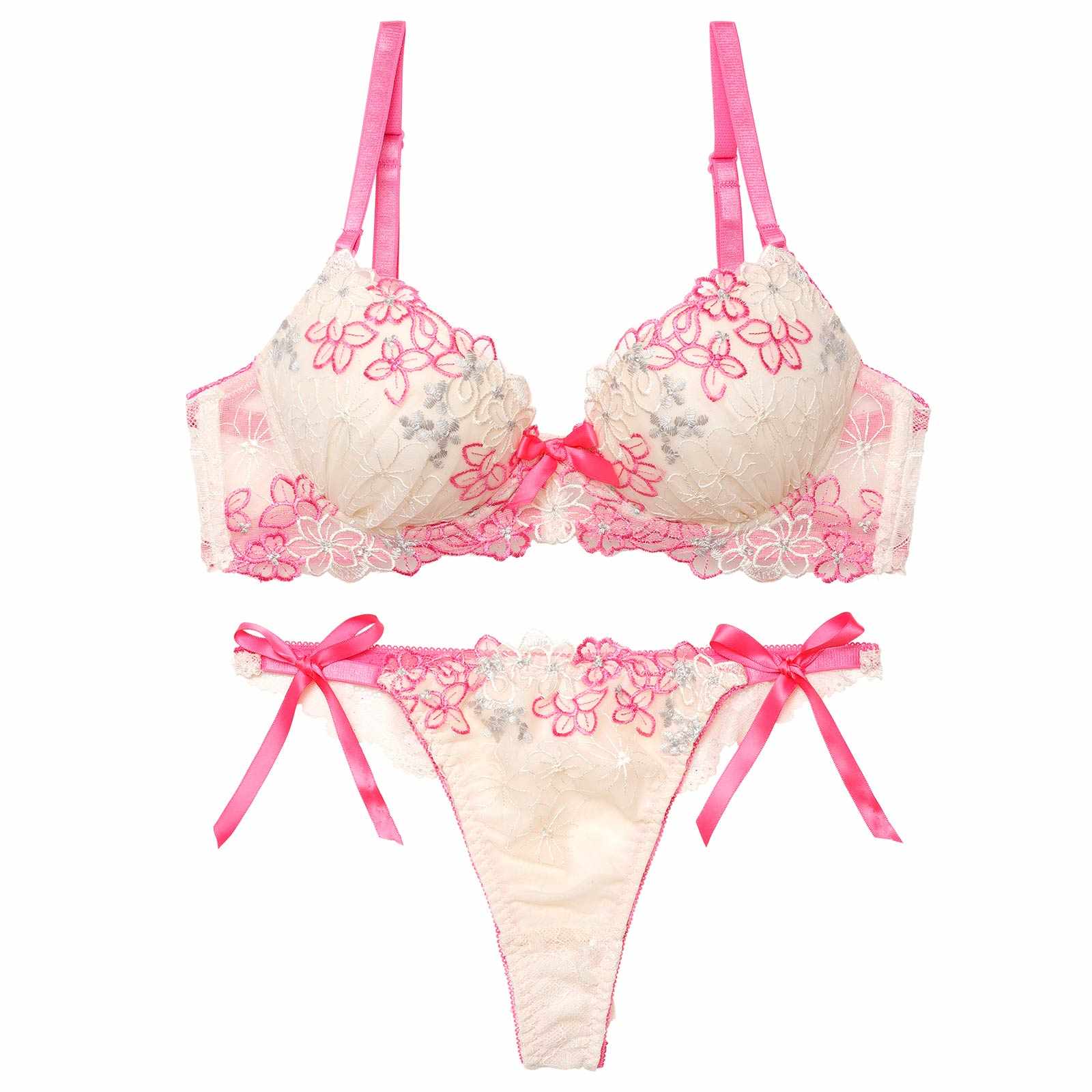 4/6新作!プリティビビットフルールブラジャー&サイド紐バック透けTバックショーツ