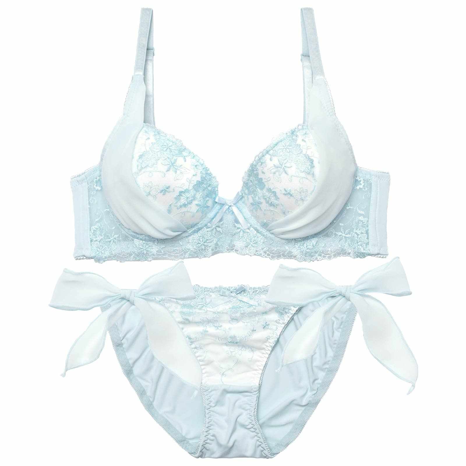 1/23新作!【EFサイズ】ミルキーブロッサムリボン育乳脇高ブラジャー&フルバックショーツ