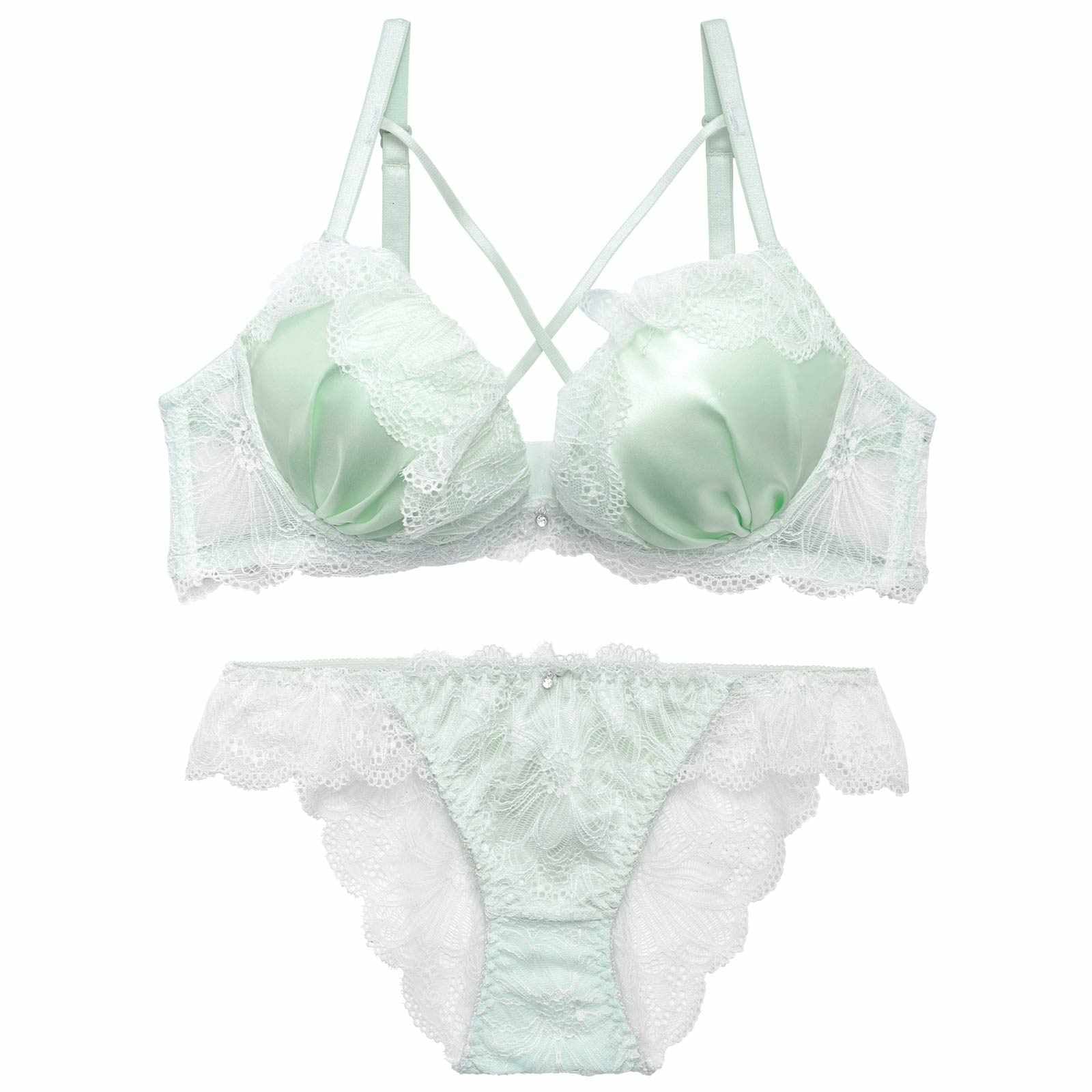 4/8新作!【かとゆり着用】ミルキーサテンレースブラジャー&バック透けフルバックショーツ