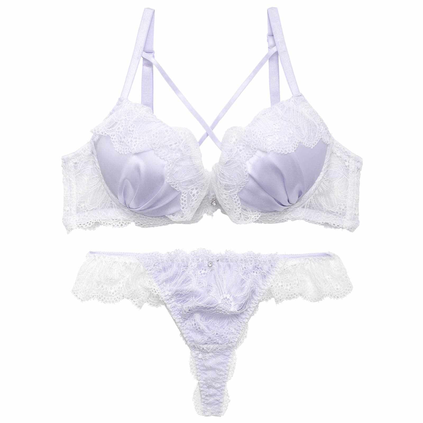 4/8新作!【かとゆり着用】ミルキーサテンレースブラジャー&バック透けTバックショーツ