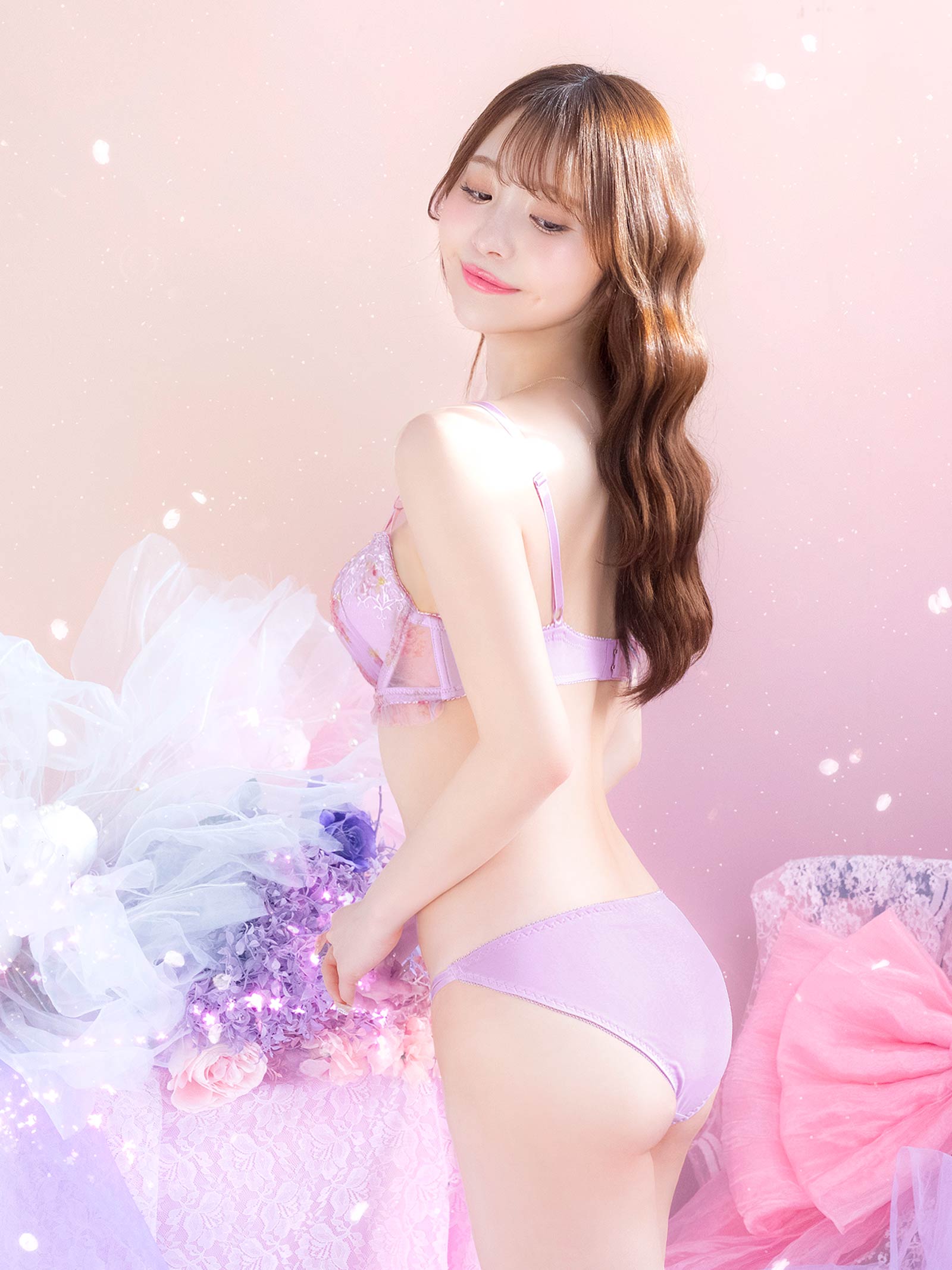 5/12再販!【かとゆり着用】ガーリーフラワーレースアップブラジャー&フルバックショーツ