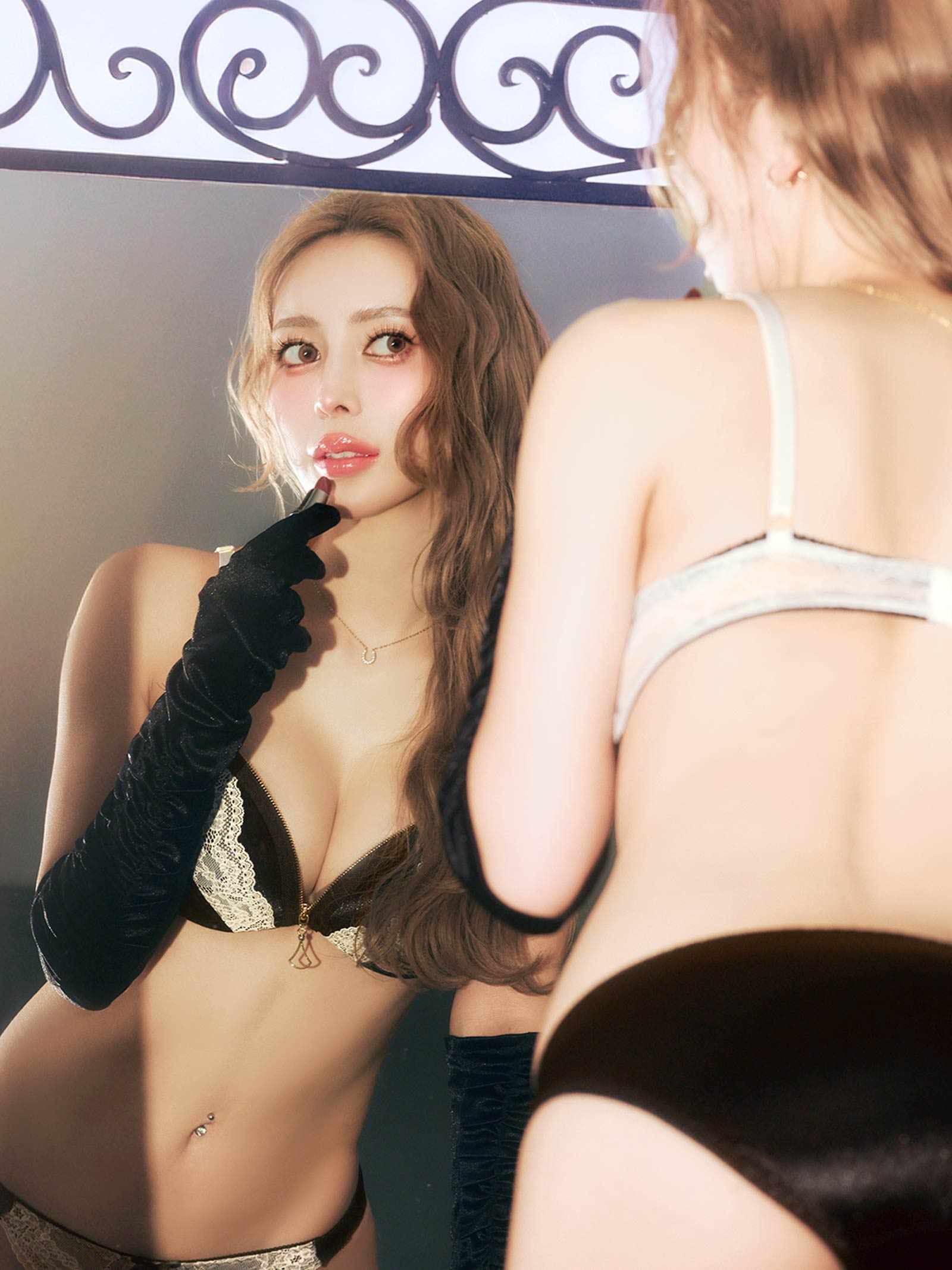 4/13新作!サテンレースファスナーブラジャー&フルバックショーツ