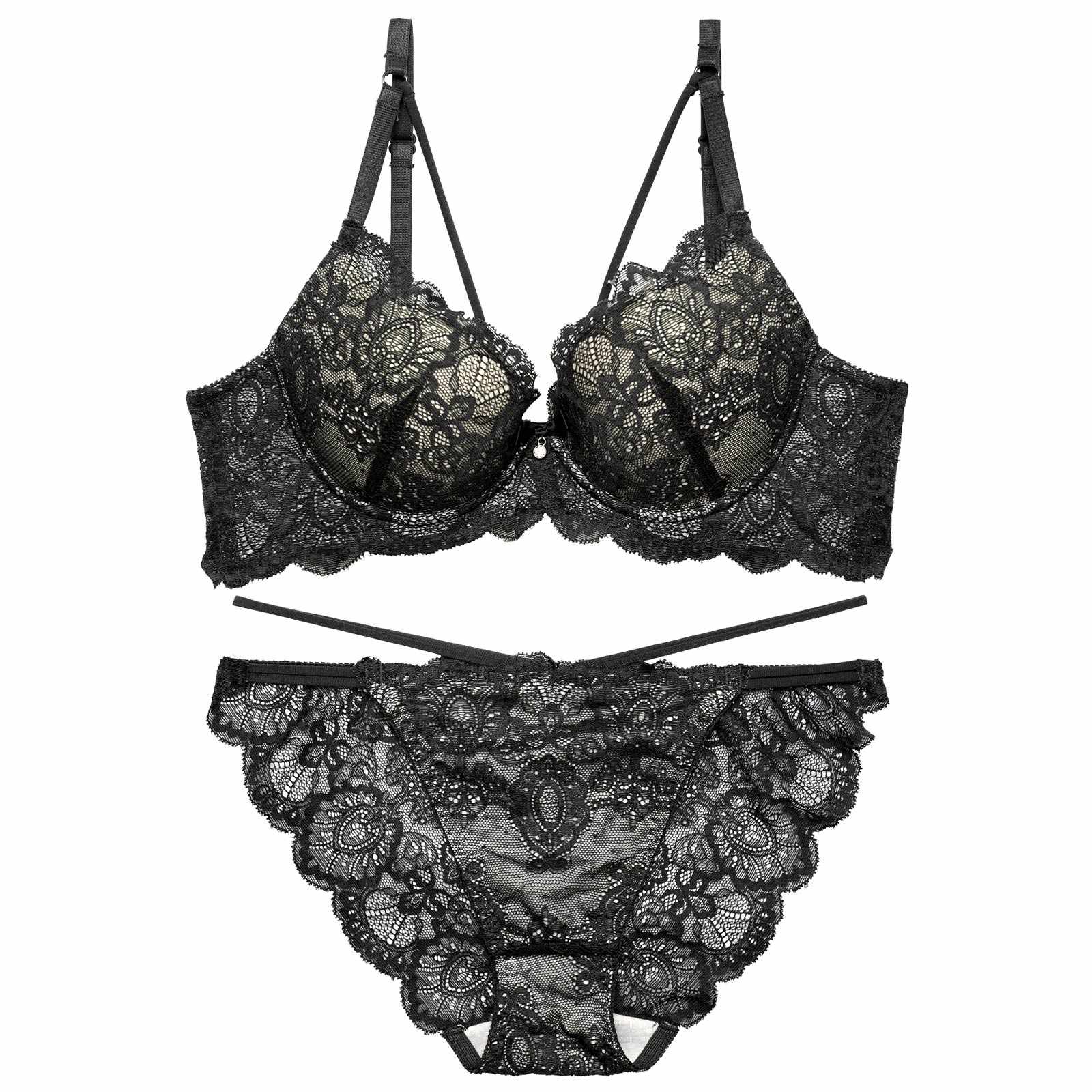 ブリリアントレースストリングブラジャー&バック透けフルバックショーツ