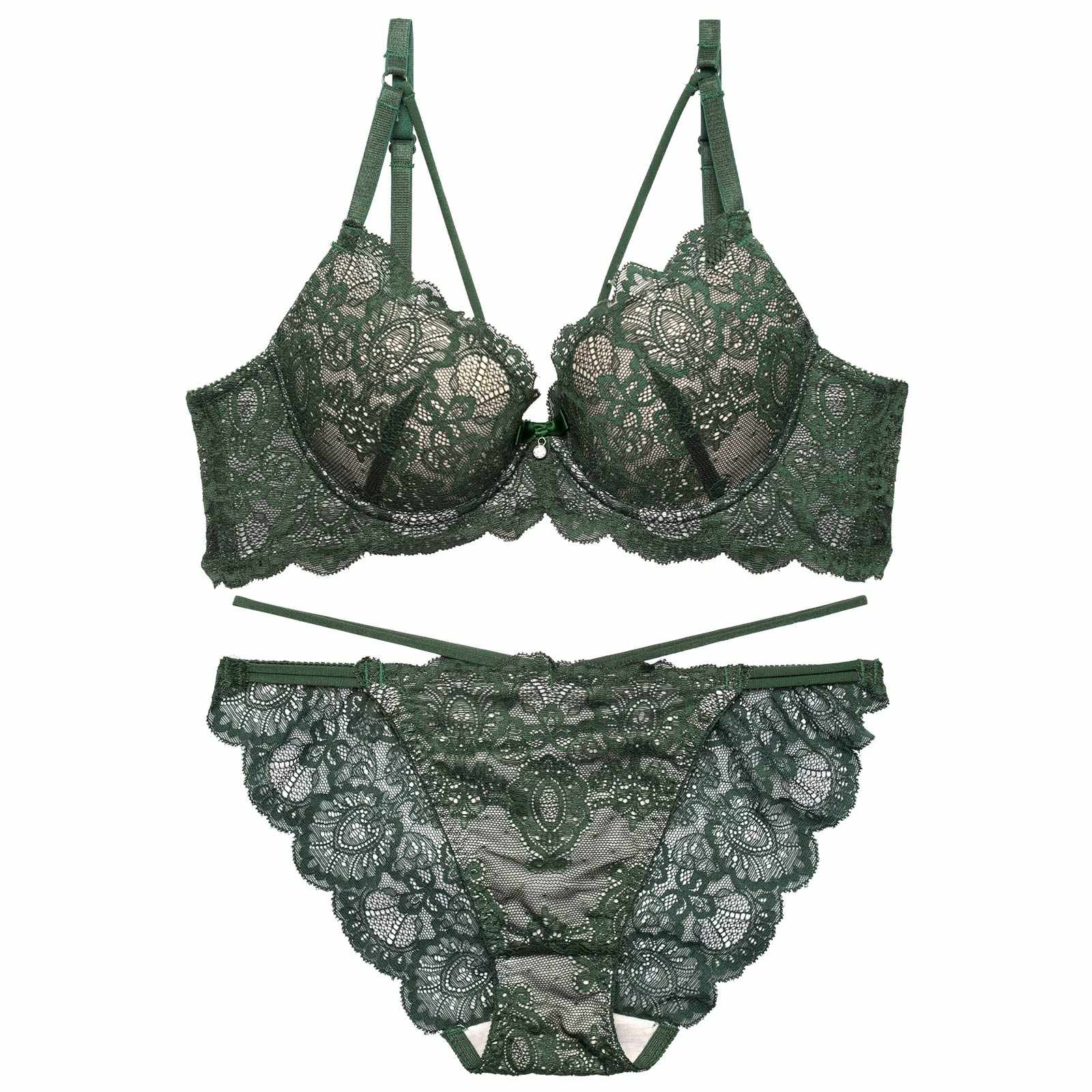 ブリリアントレースストリングブラジャー&バック透けフルバックショーツ
