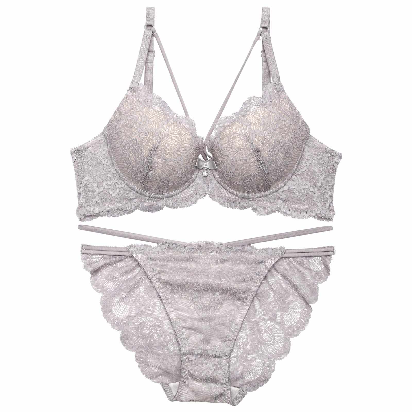 ブリリアントレースストリングブラジャー&バック透けフルバックショーツ
