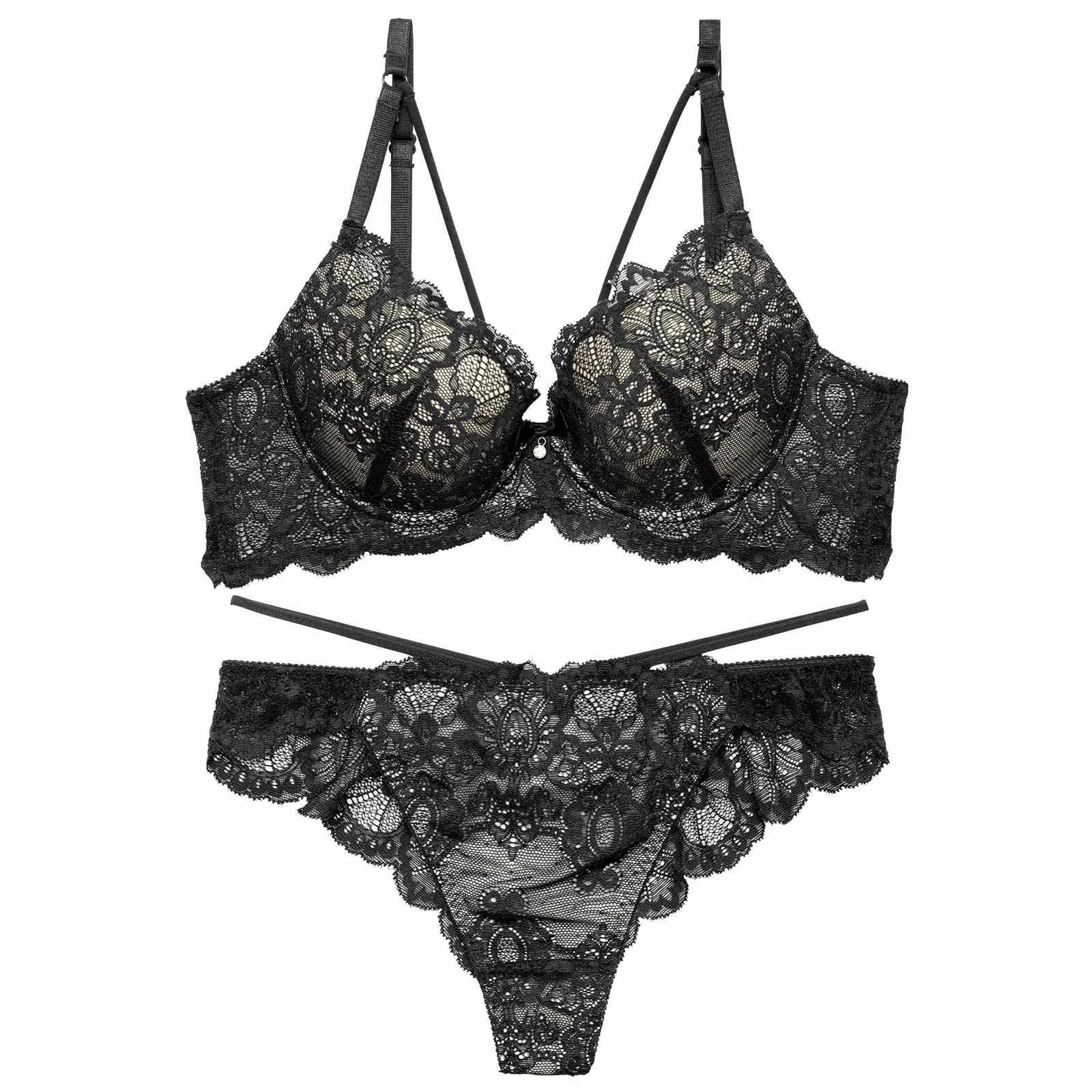 ブリリアントレースストリングブラジャー&バック透けハーフバックショーツ