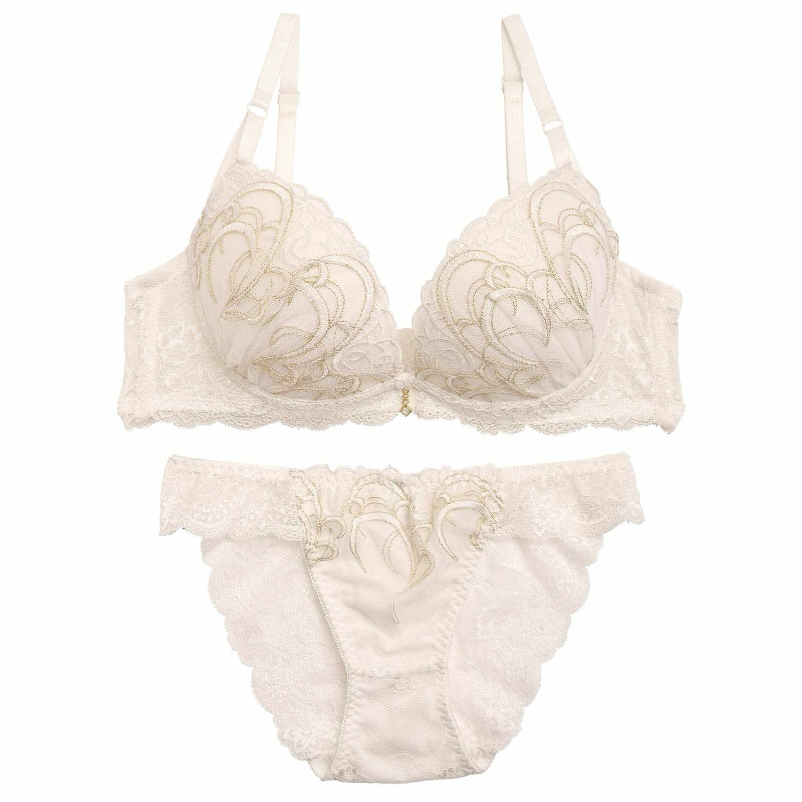 ナチュラルプティエンブロイダリーブラジャー&バック透けフルバックショーツ