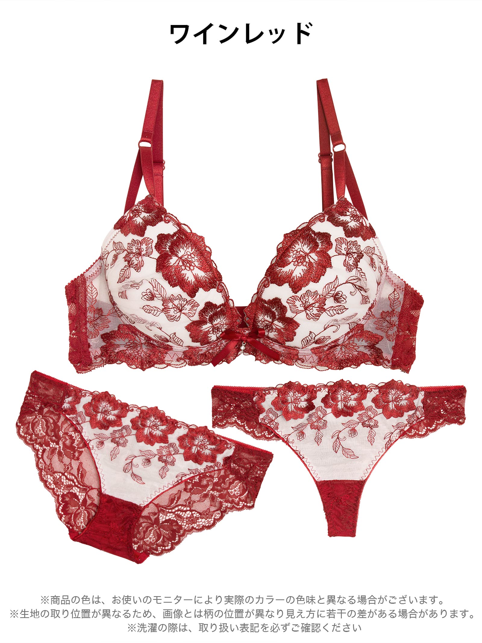 【3点セット】【EFサイズ】ベルフルールエンブロイダリーブラジャー&バック透けフルバック&Tバックショーツ