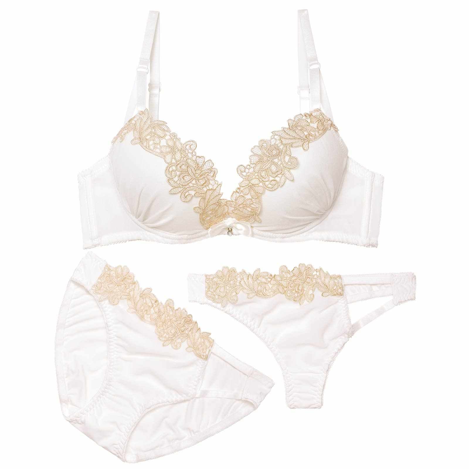 11/12新作!【3点セット】【EFサイズ】フルールケミカルレースブラジャー&フルバック&Tバックショーツ