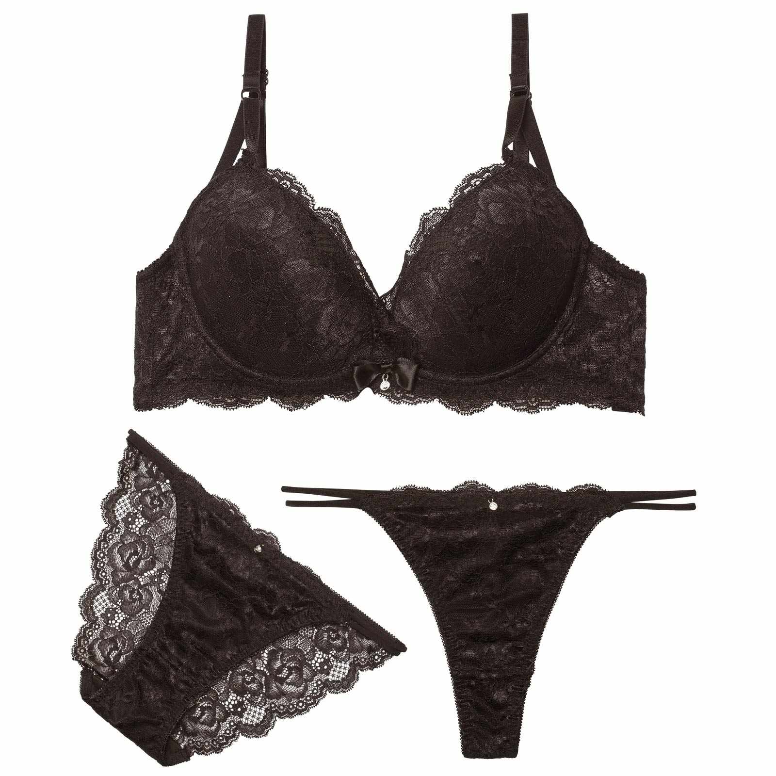 3/9新作!【三上悠亜着用】【3点セット】エレガントカシュクールレースブラジャー&バック透けフルバック&Tバックショーツ