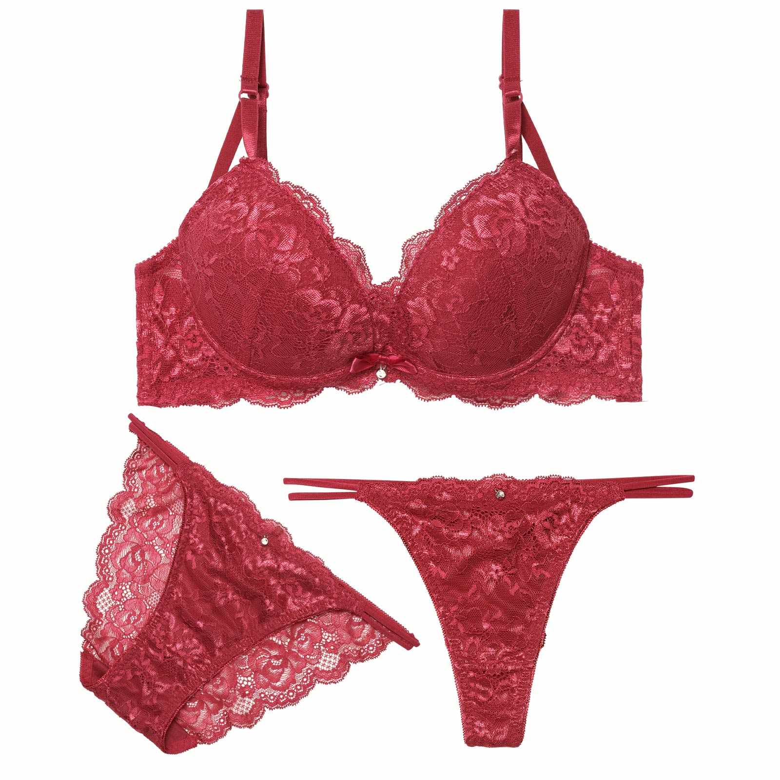 3/9新作!【三上悠亜着用】【3点セット】エレガントカシュクールレースブラジャー&バック透けフルバック&Tバックショーツ