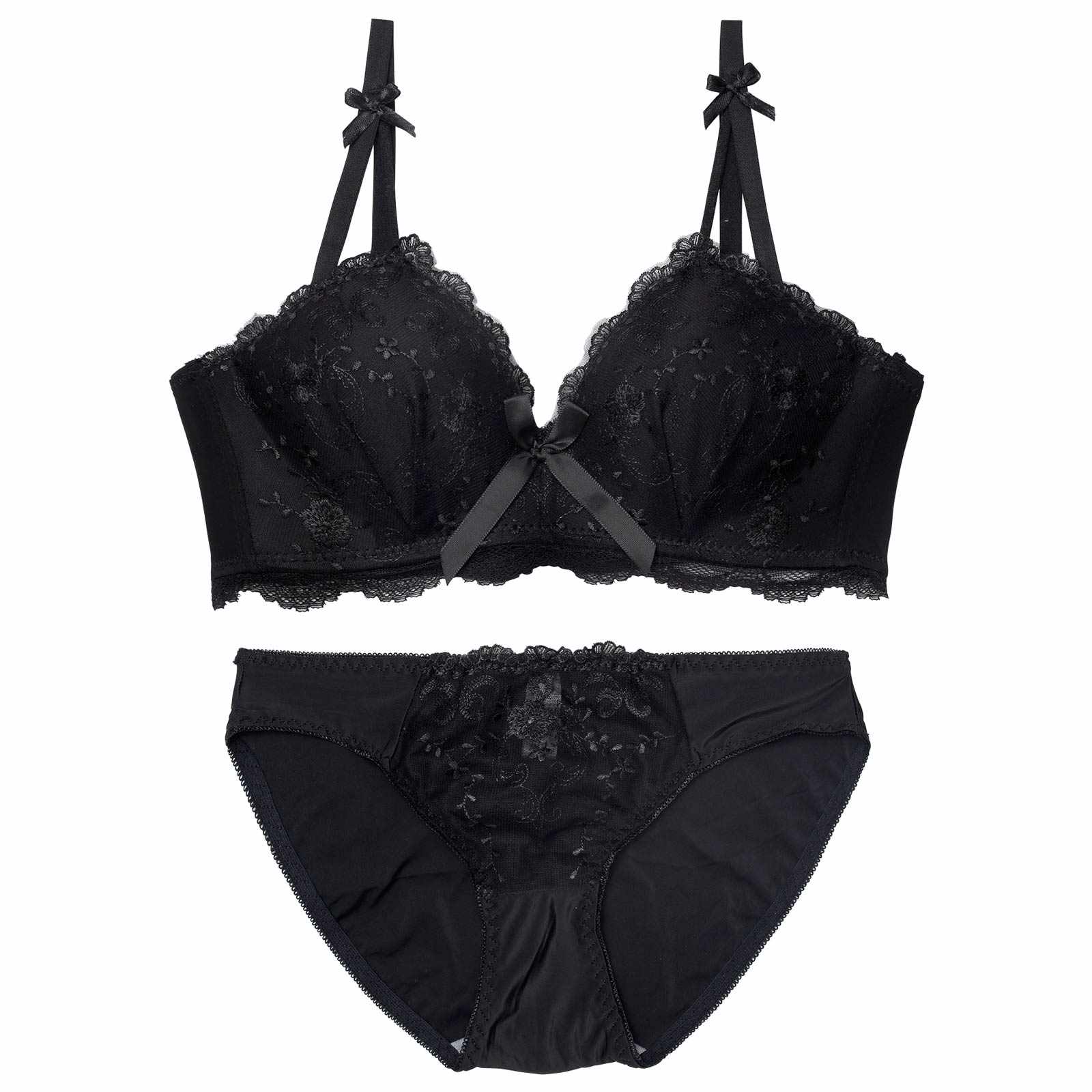 11/7新作!【ノンワイヤー】クラシックリボンヴェールブラジャー&フルバックショーツ