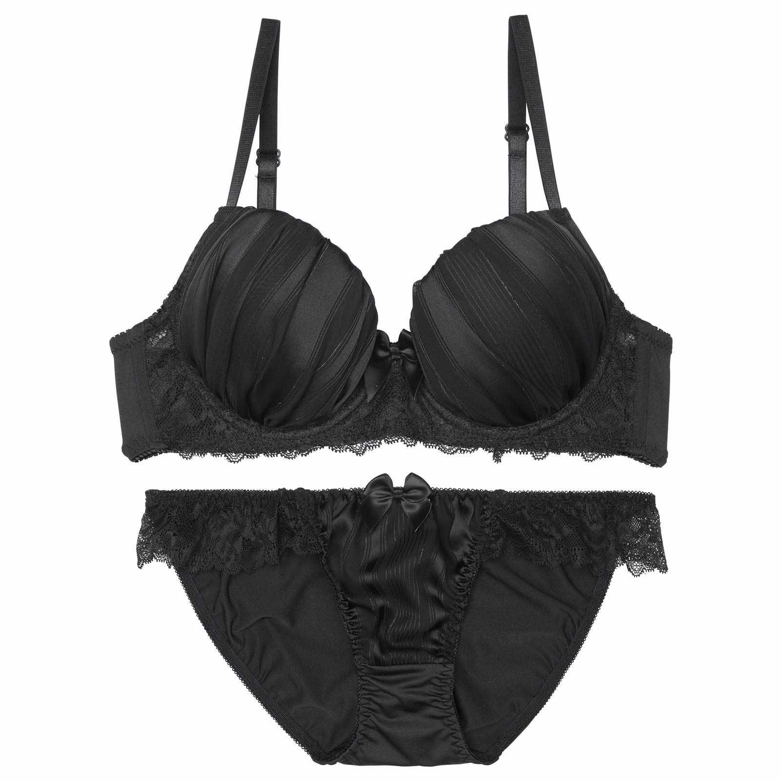 シャイニーストライプレースブラジャー&フルバックショーツ - 【公式】247Lingerie