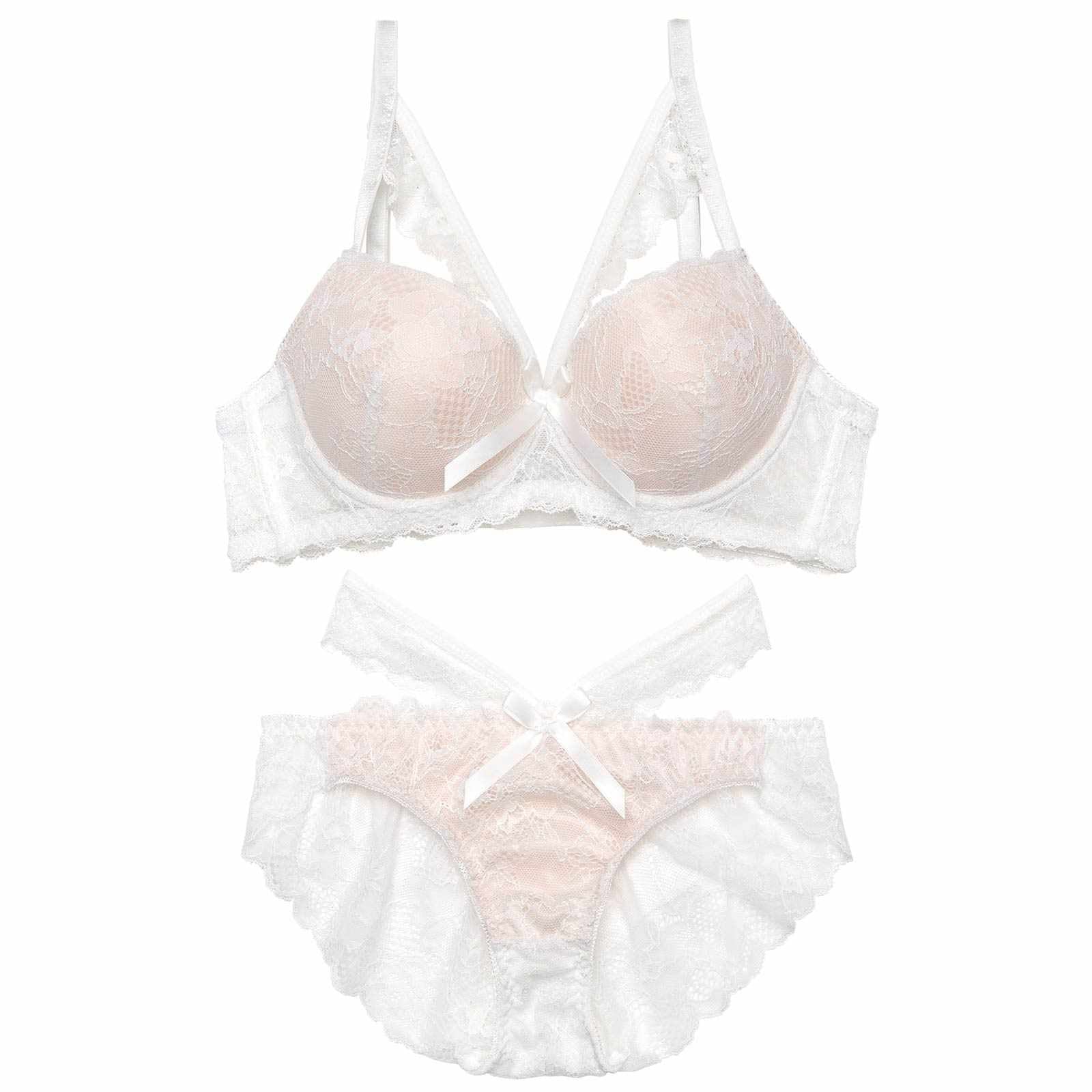 【EFサイズ】ラディアントコードレース育乳脇高ブラジャー&バック透けフルバックショーツ