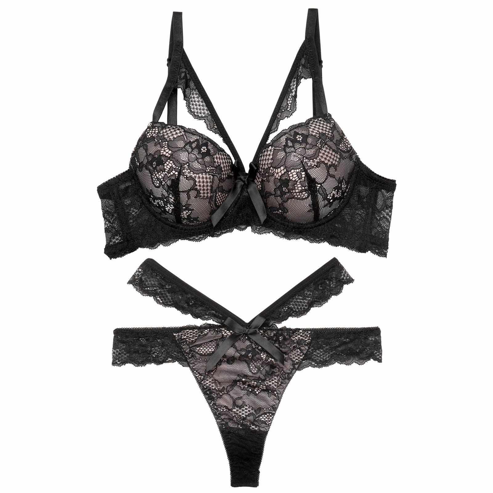 【EFサイズ】ラディアントコードレース育乳脇高ブラジャー&バック透けTバックショーツ - 【公式】247Lingerie