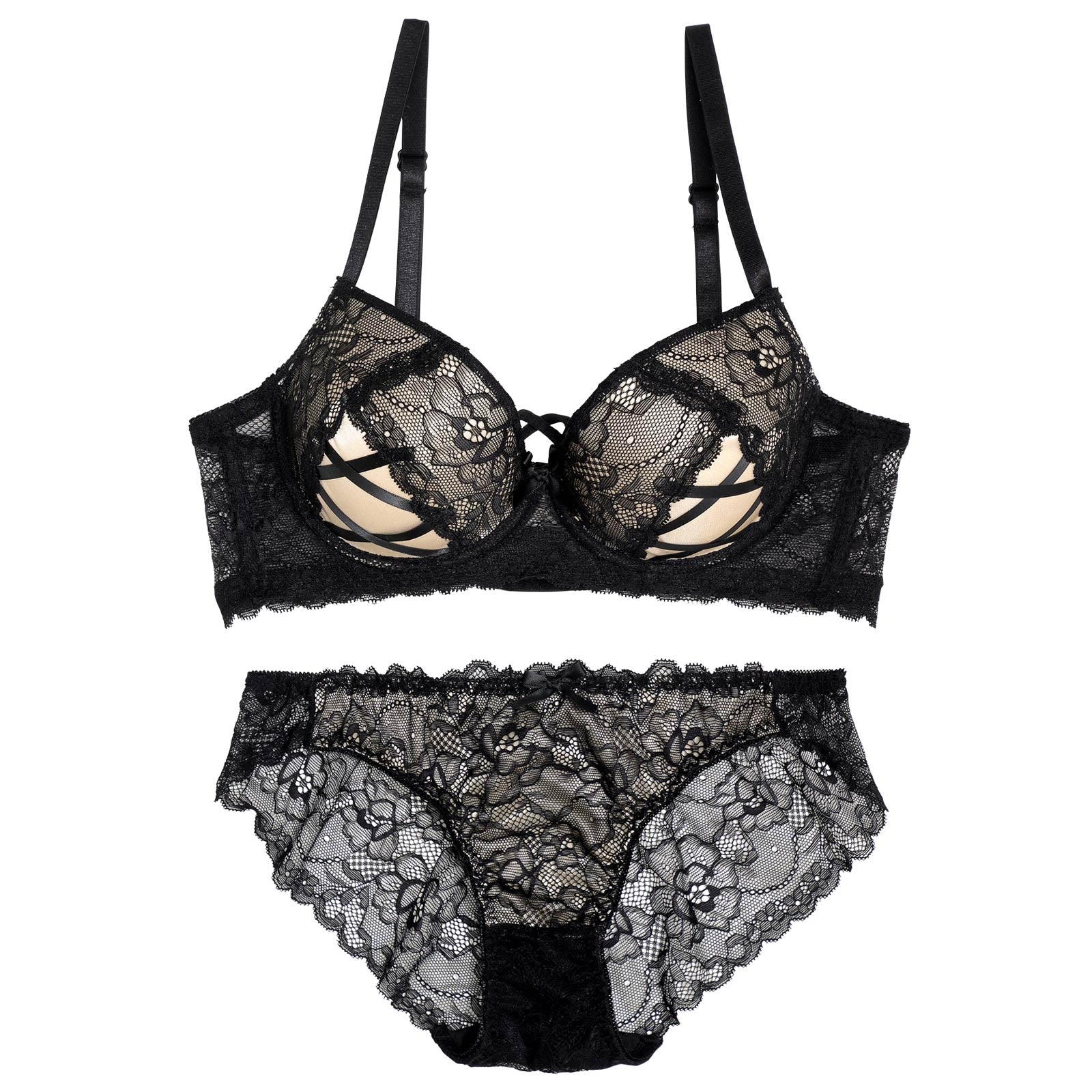 ビタースウィートレース育乳脇高ブラジャー&バック透けフルバックショーツ