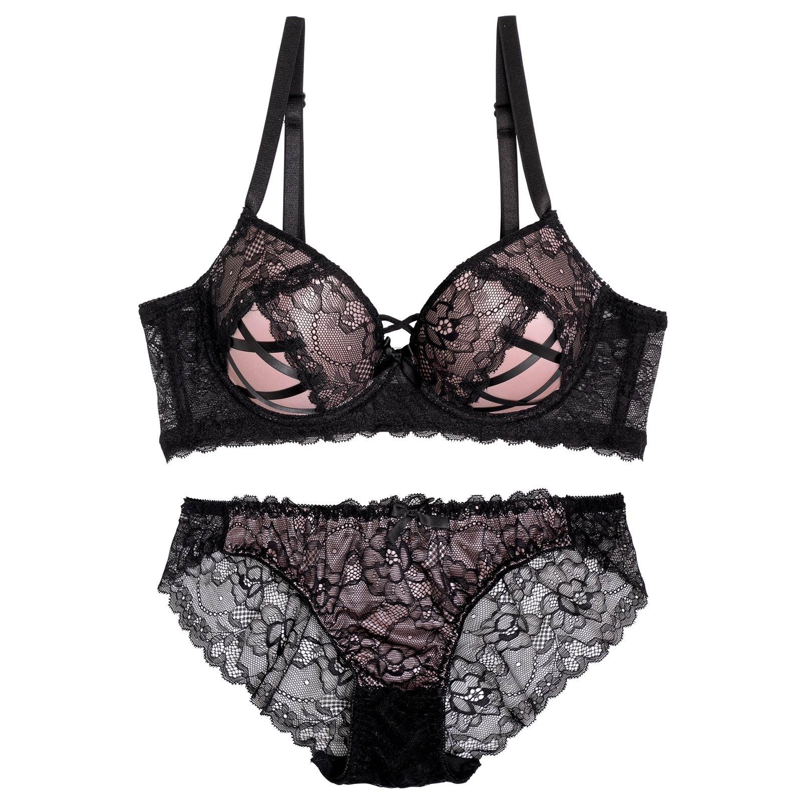 ビタースウィートレース育乳脇高ブラジャー&バック透けフルバックショーツ - 【公式】247Lingerie