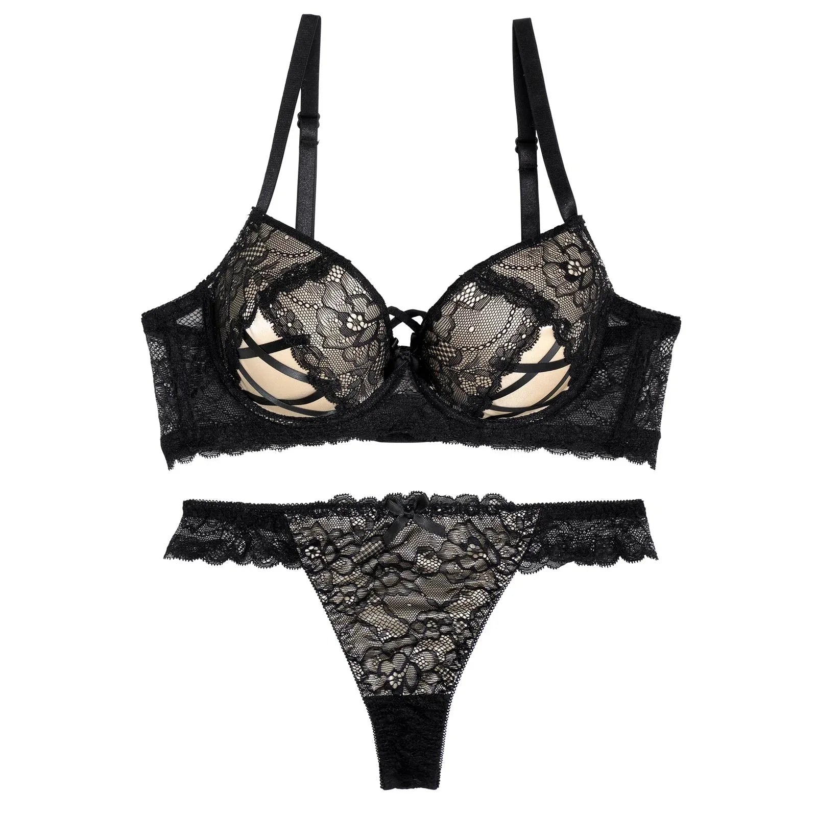 ビタースウィートレース育乳脇高ブラジャー&バック透けTバックショーツ - 【公式】247Lingerie