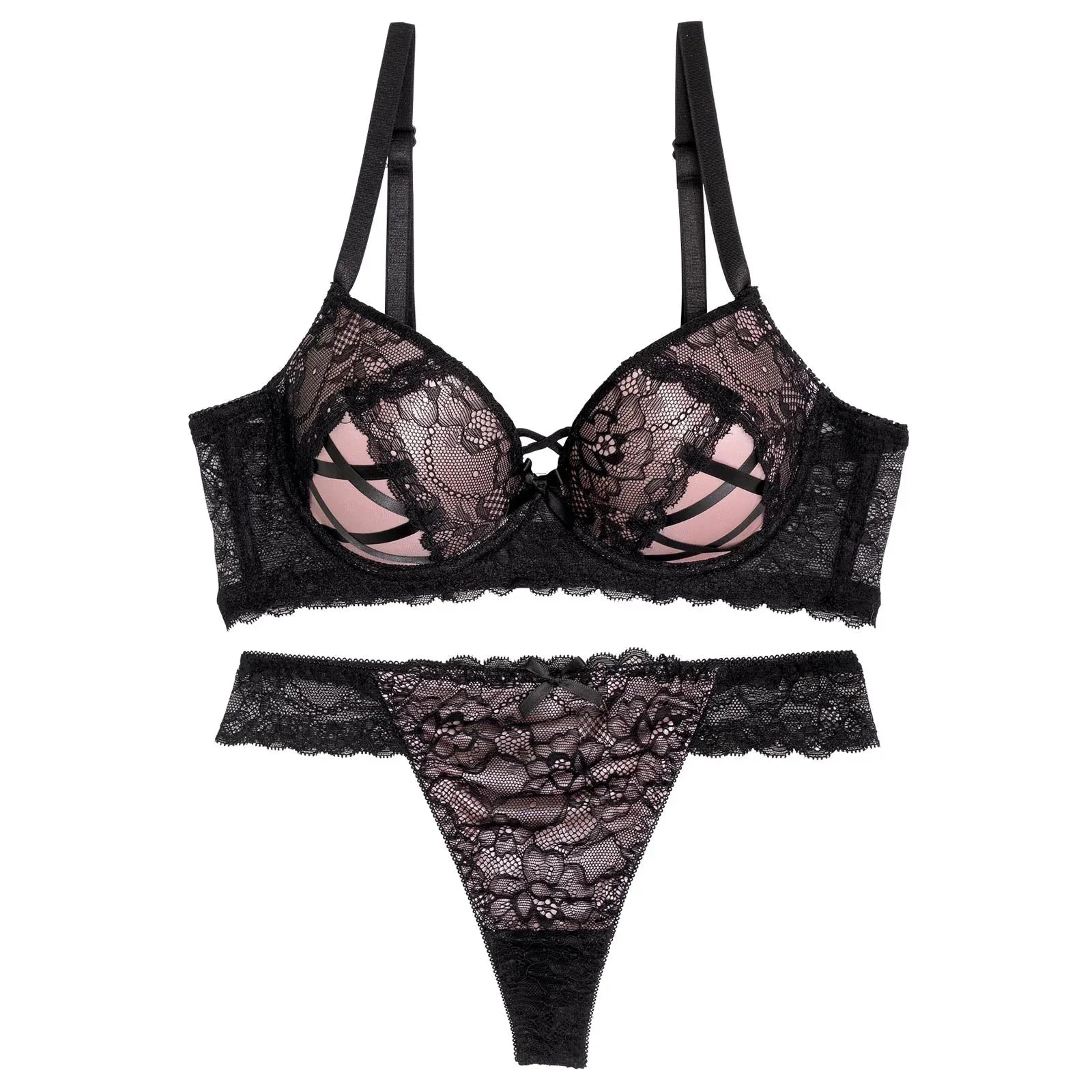 ビタースウィートレース育乳脇高ブラジャー&バック透けTバックショーツ - 【公式】247Lingerie
